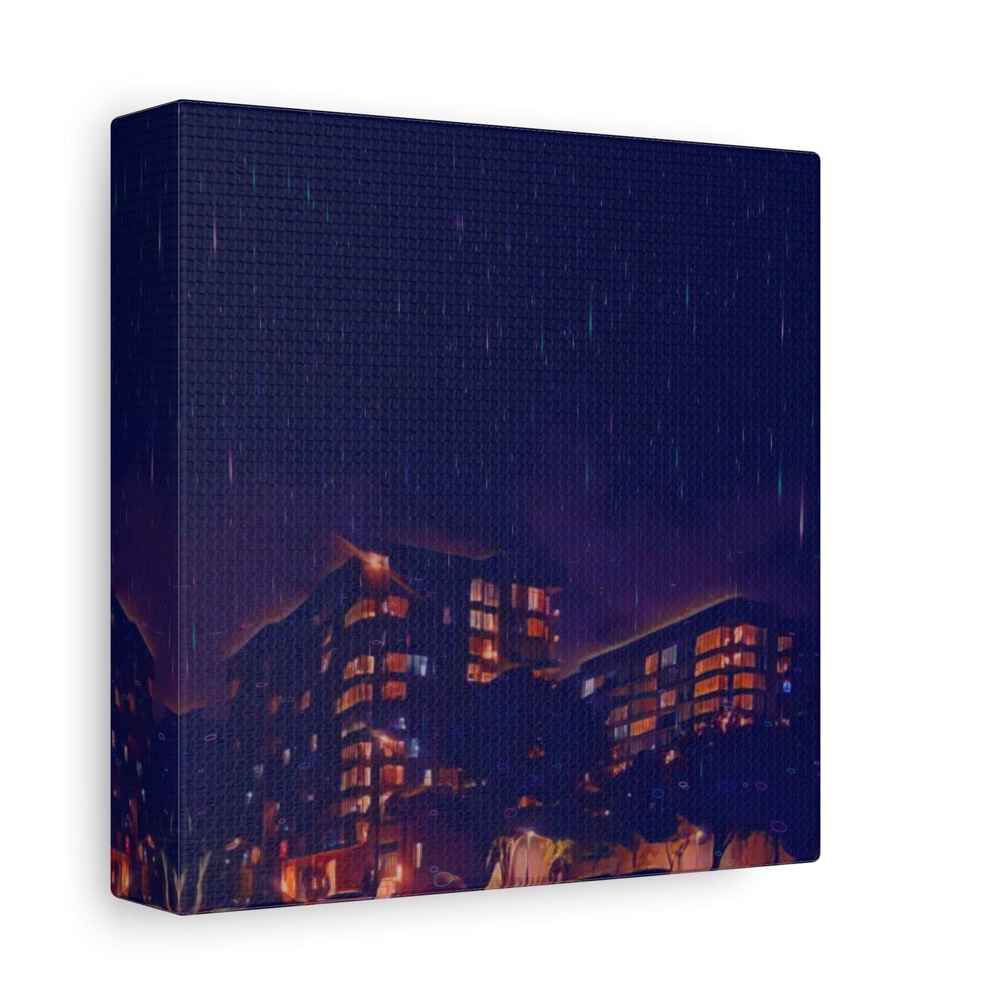 Neon Percipitation @ night - Canvas Print — Moody Urban Wall Art