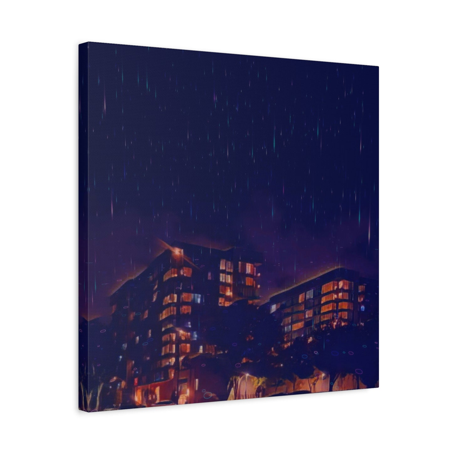 Neon Percipitation @ night - Canvas Print — Moody Urban Wall Art