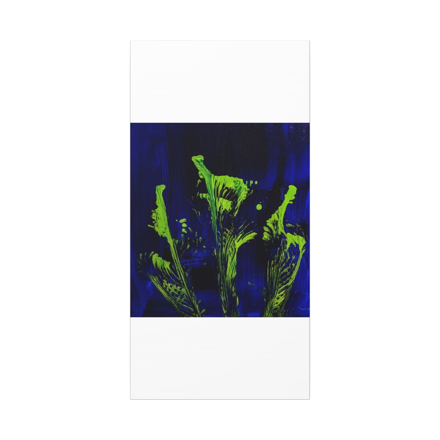 calla_lillies_pt.2 - Neon Floral Abstract Canvas Print — Blue & Lime Stretched Wall Art