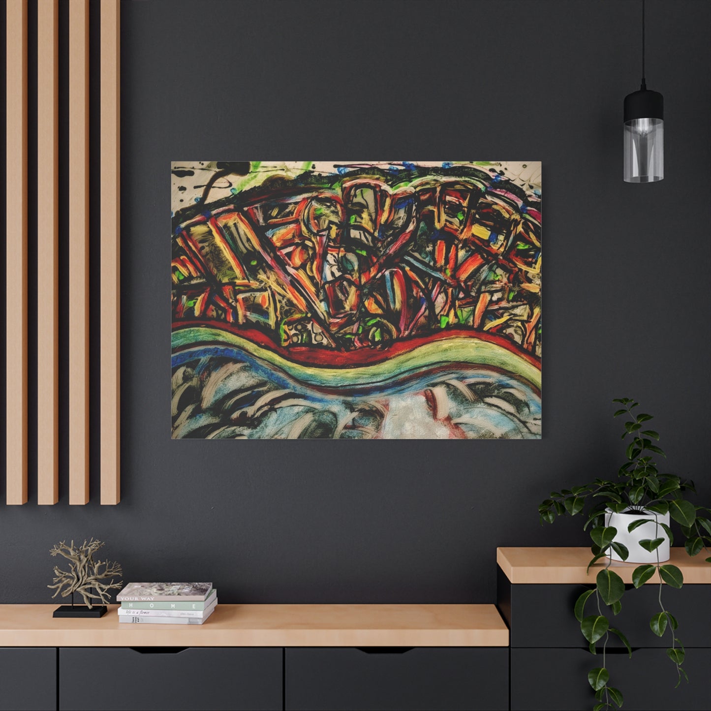 Acrylic_inequalities - Abstract Coastal Cityscape Canvas — Vibrant Ocean Wave Wall Art