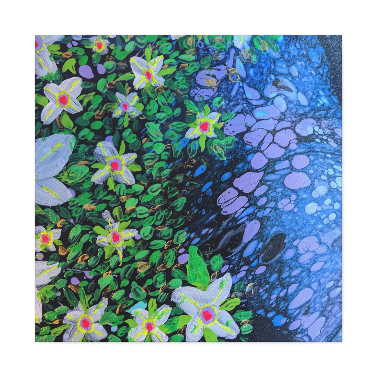 Floetrol&Flowers -  Reef Matte Canvas Wall Art — Blue & Green Abstract Flower Painting