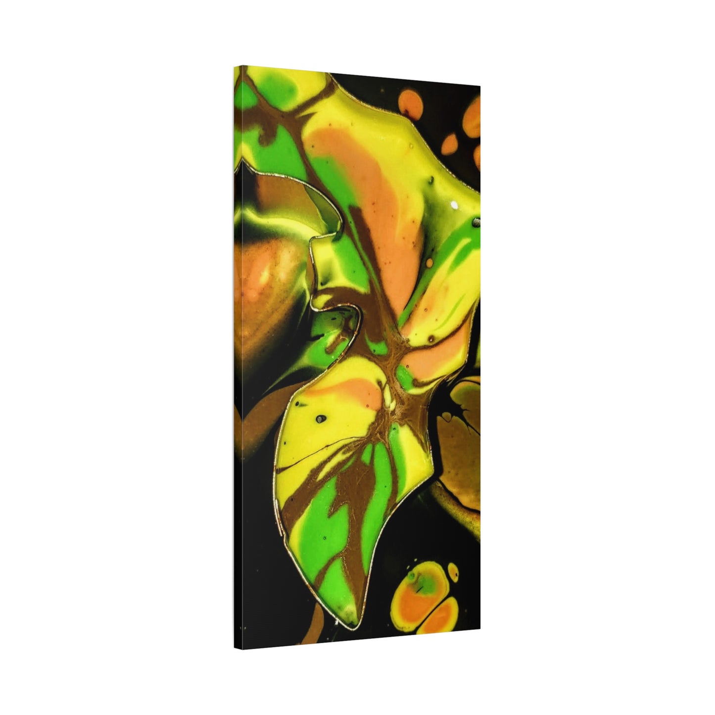 Abstract Green & Gold Fluid Art Matte Canvas Print (Stretched)