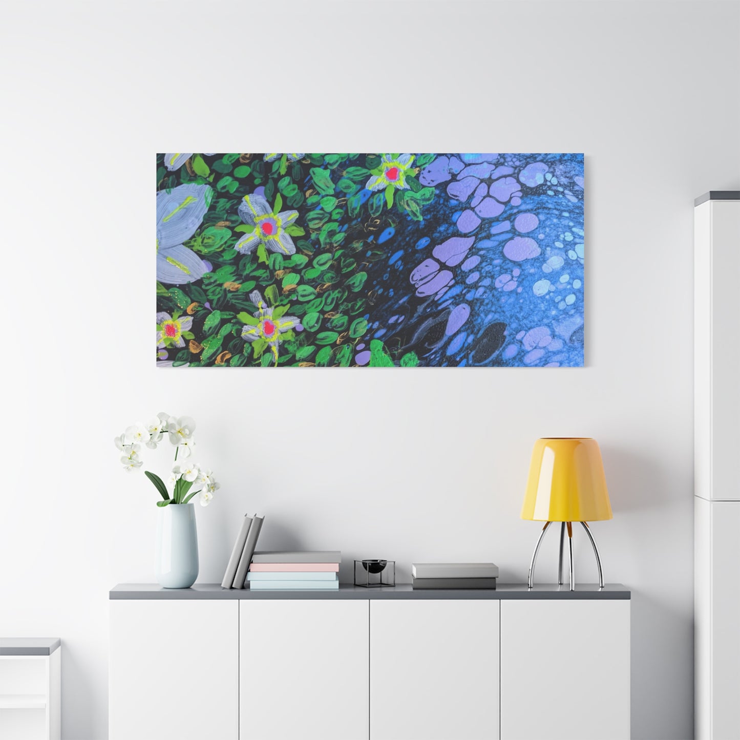 Floetrol&Flowers -  Reef Matte Canvas Wall Art — Blue & Green Abstract Flower Painting