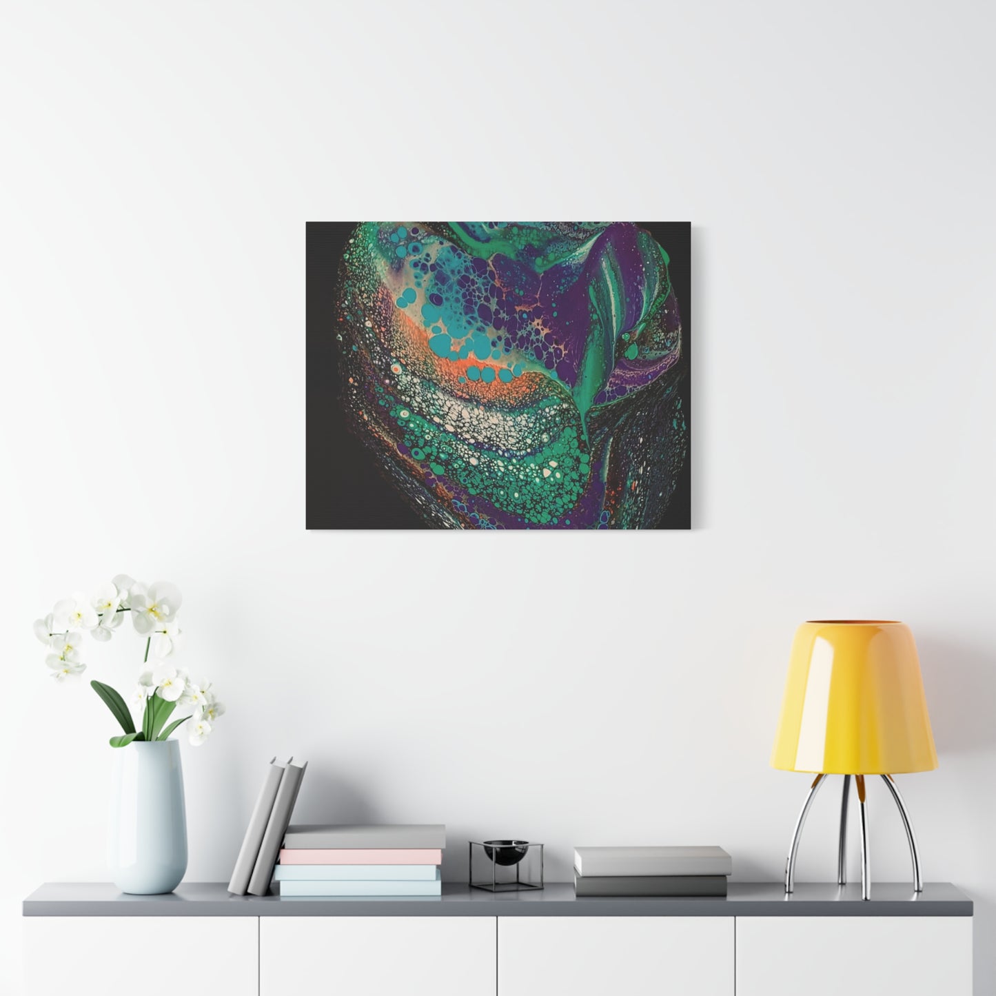 Abstract Fluid Art Canvas Print — Teal, Purple & Gold Swirl Matte Stretched Wall Art