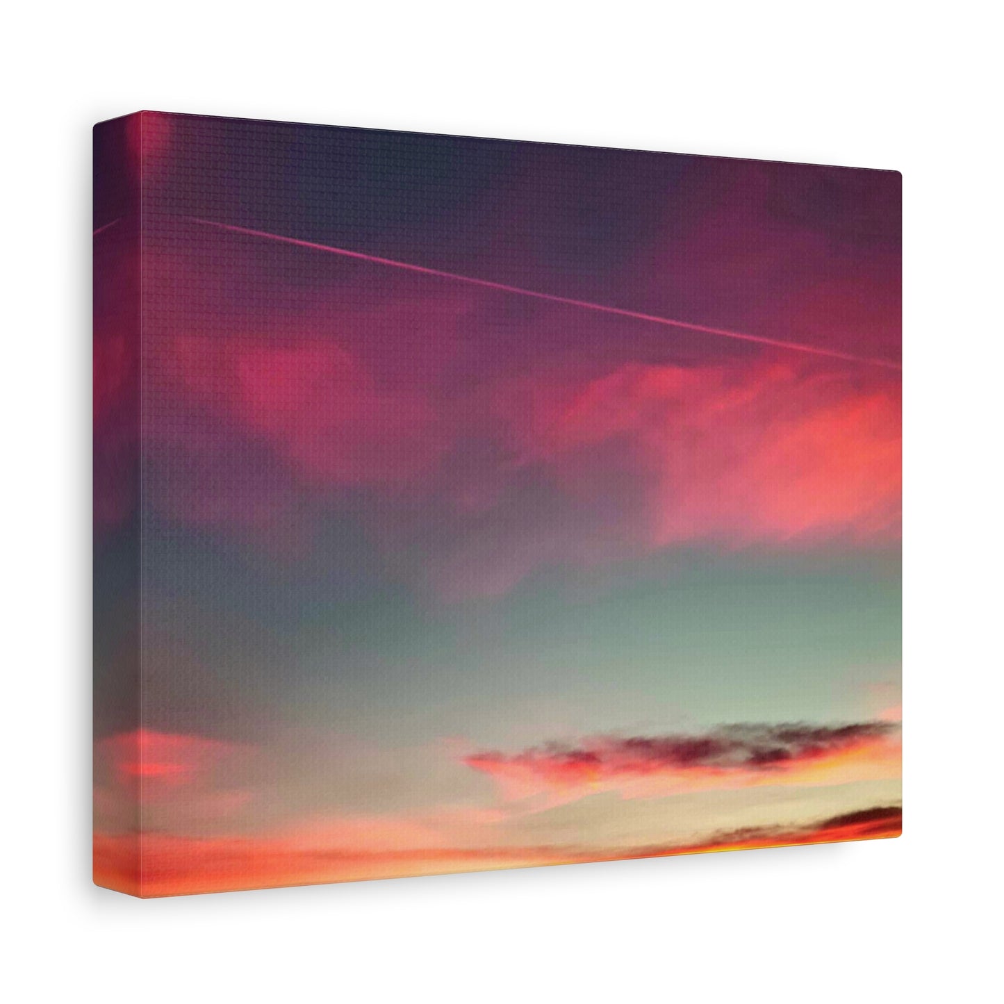 pink sky at morning - Horizon Matte Canvas Print — Vibrant Pink & Teal Sky Wall Art, Stretched 1.25"