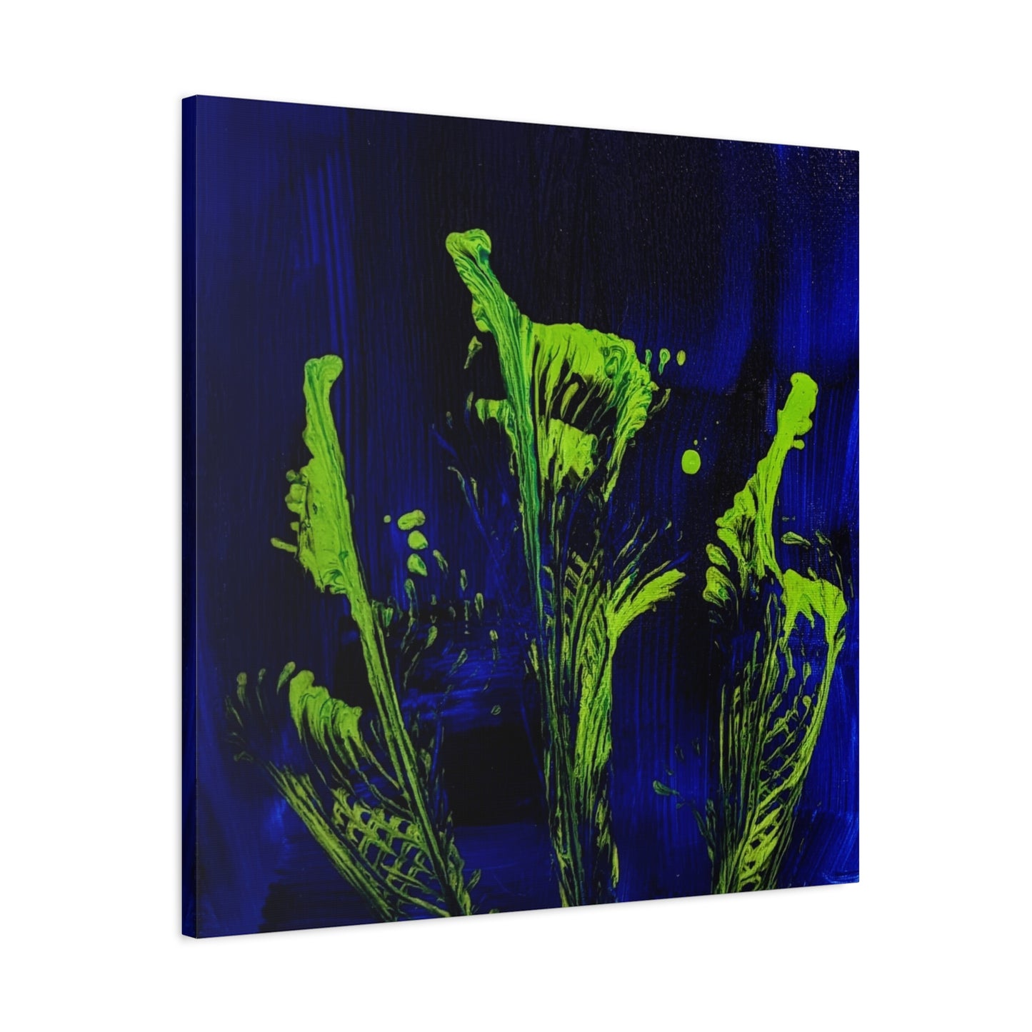 calla_lillies_pt.2 - Neon Floral Abstract Canvas Print — Blue & Lime Stretched Wall Art