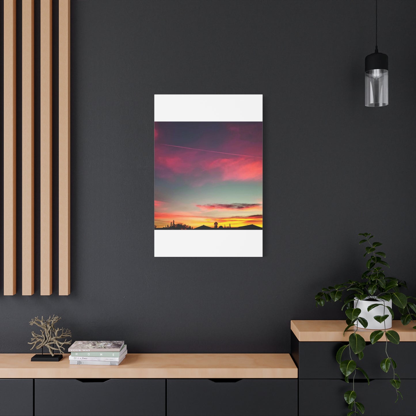pink sky at morning - Horizon Matte Canvas Print — Vibrant Pink & Teal Sky Wall Art, Stretched 1.25"