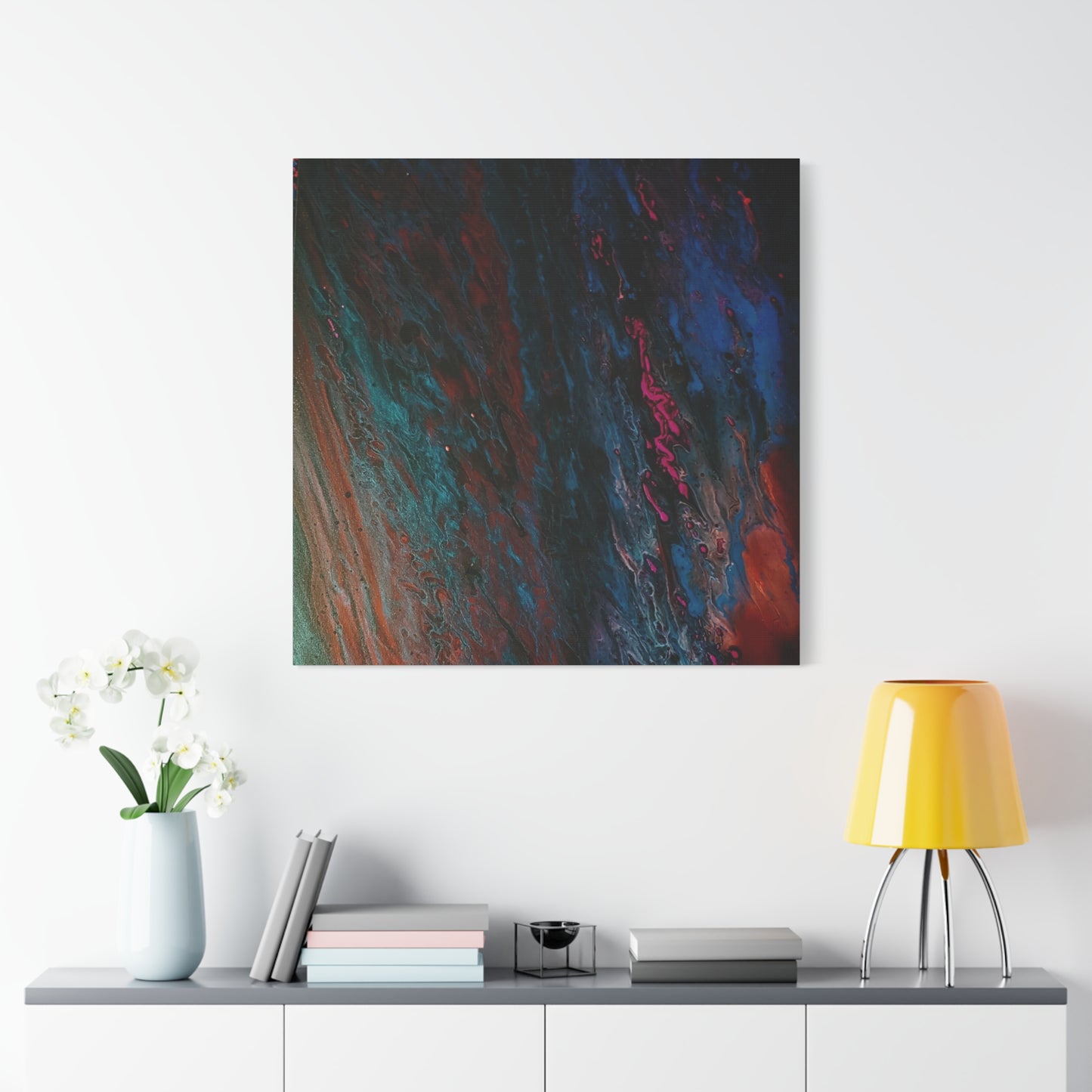 Abstract Fluid Art Canvas Wall Art - Jupiter pour — Vibrant Ocean Night Matte Stretched Canvas