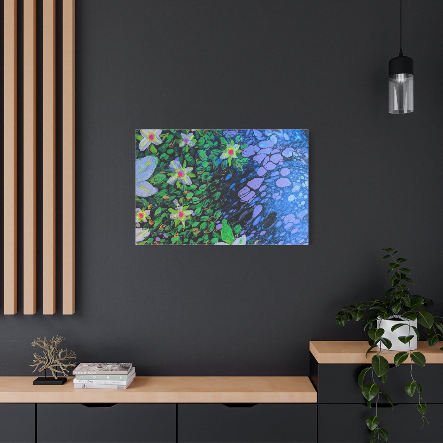 Floetrol&Flowers -  Reef Matte Canvas Wall Art — Blue & Green Abstract Flower Painting