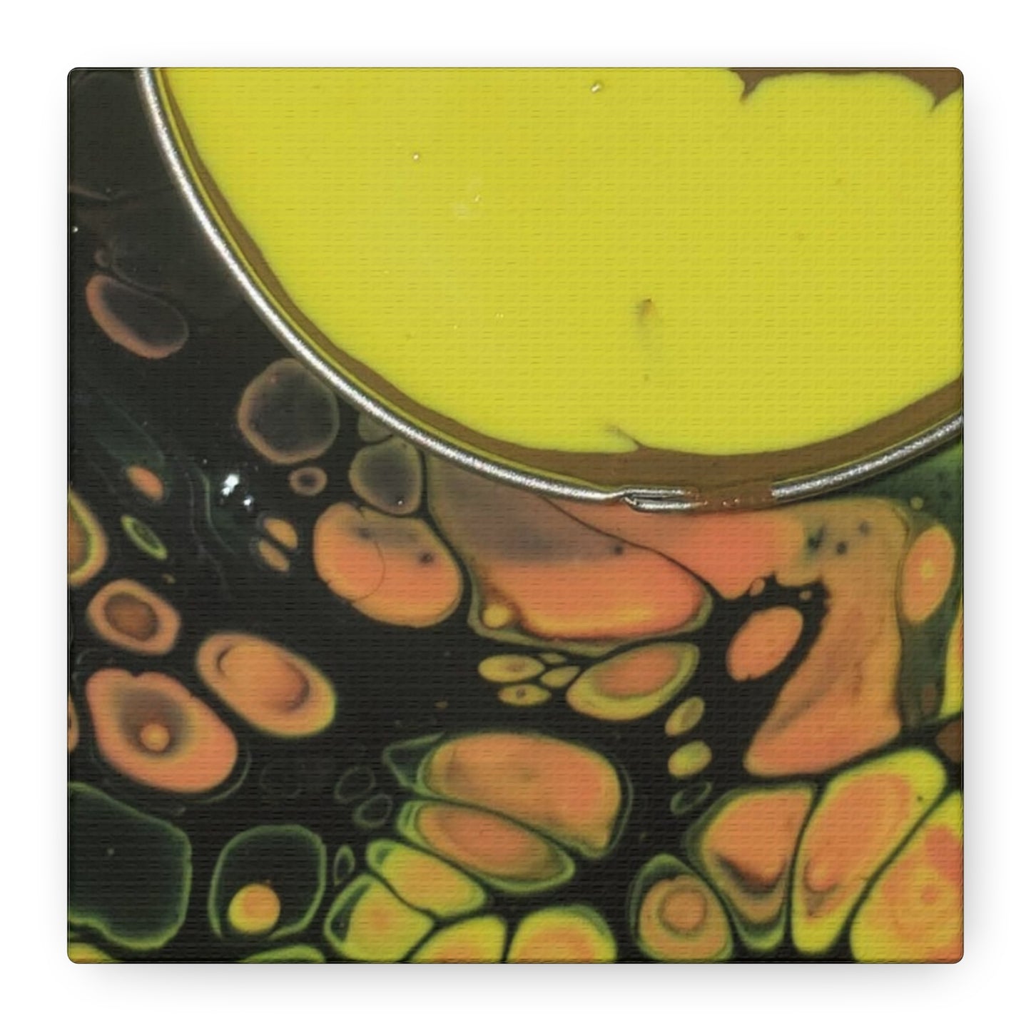 Abstract Fluid Art Canvas Print — Yellow & Black Cell Pour