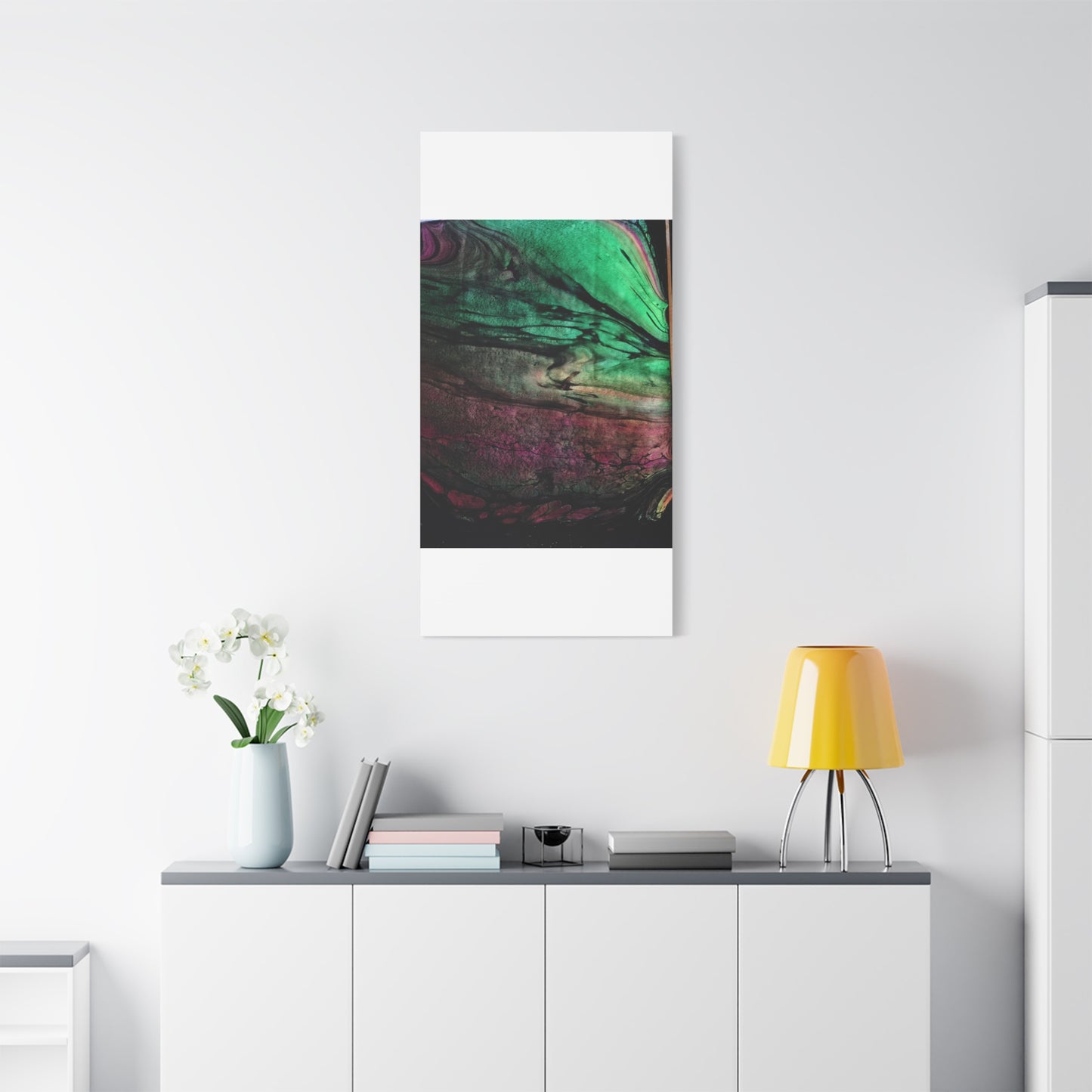 flame tempered pour - Abstract Teal & Magenta Canvas Wall Art — Matte Stretched 1.25"