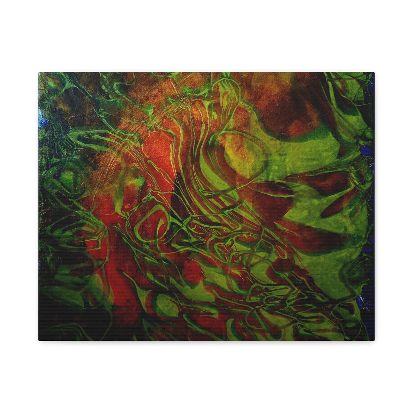 Abstract Green & Red Fluid Art Canvas Print