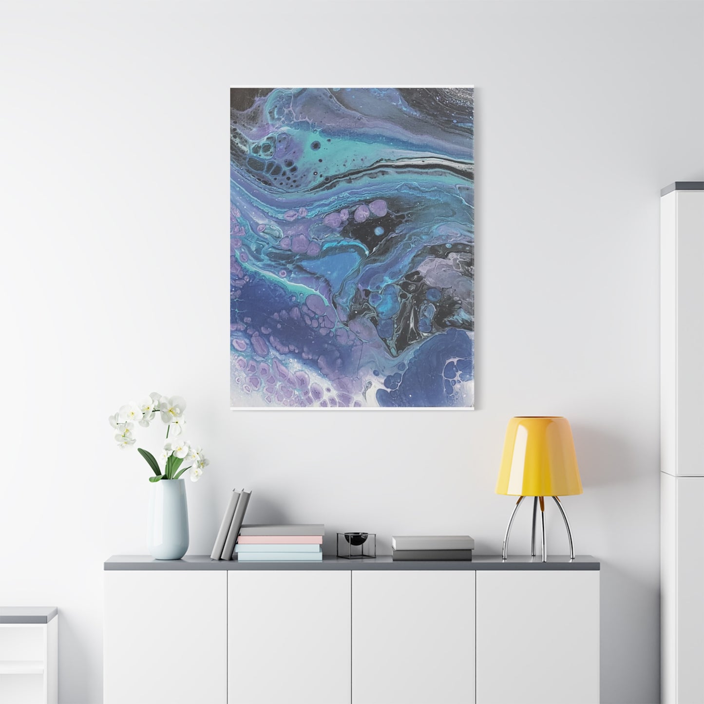Abstract Ocean Wave Matte Canvas Print — Blue & Purple Fluid Art, Stretched 1.25"