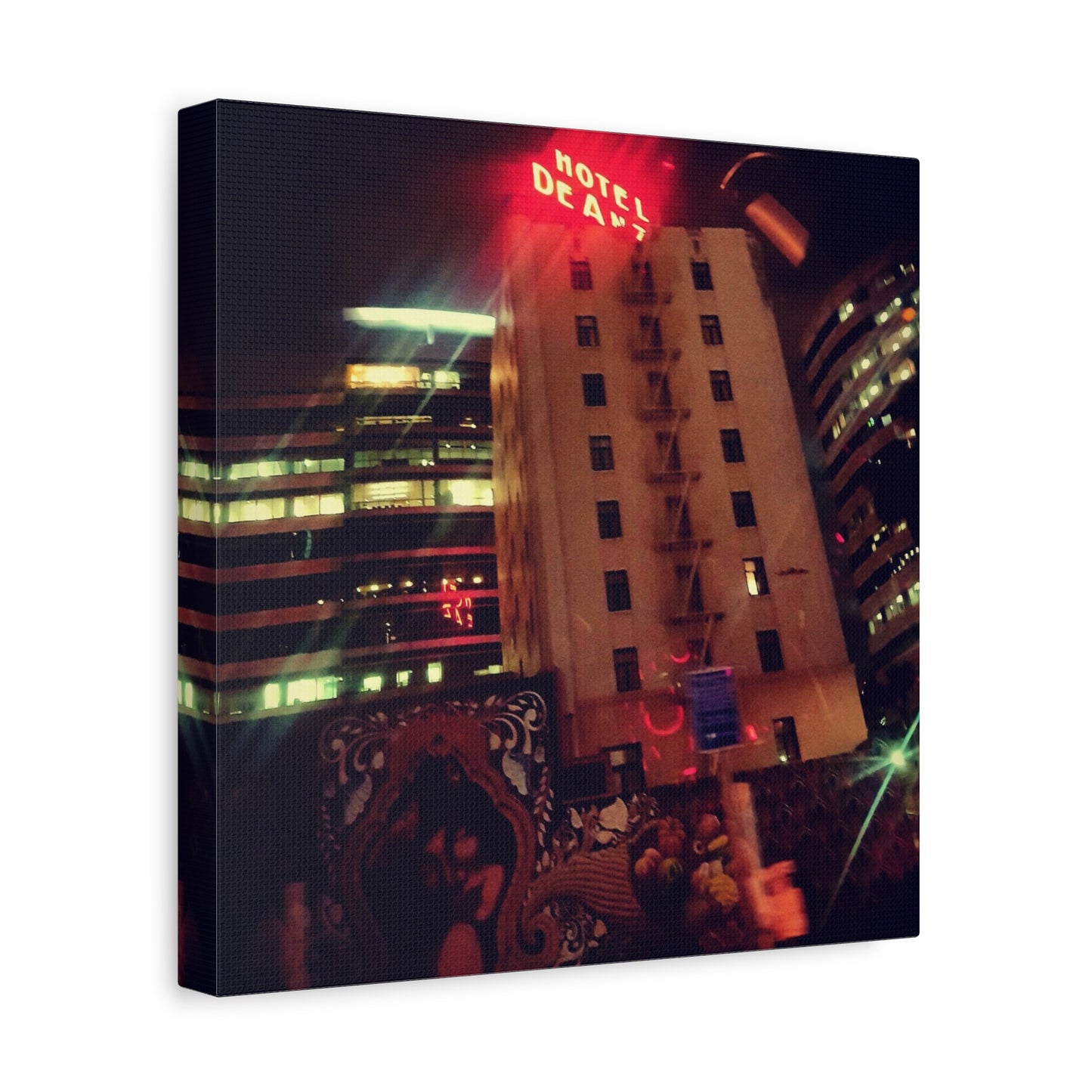 Hotel DeAnza - City Nightscape Canvas Print — Urban Street Art Building Matte Stretched 1.25"