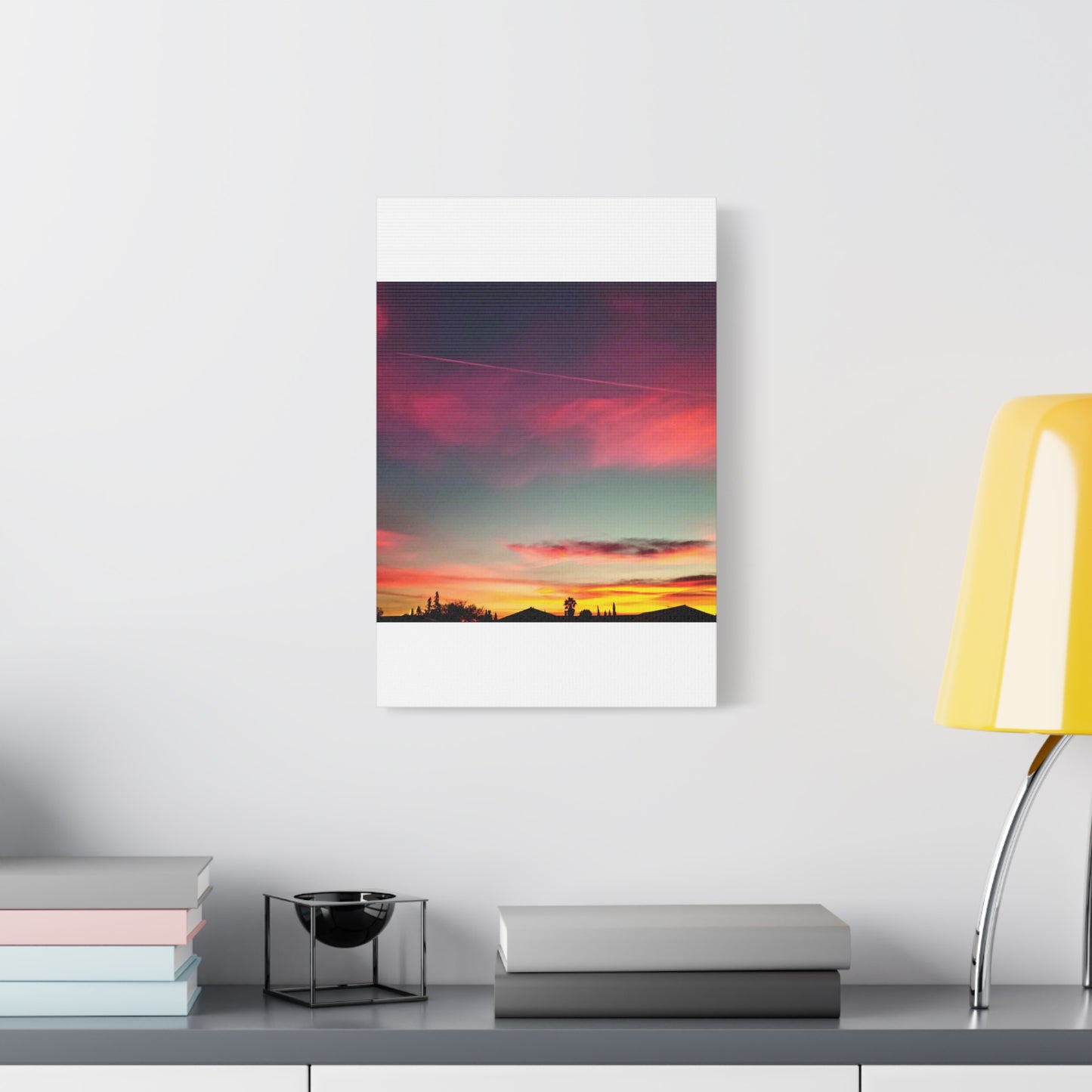 pink sky at morning - Horizon Matte Canvas Print — Vibrant Pink & Teal Sky Wall Art, Stretched 1.25"