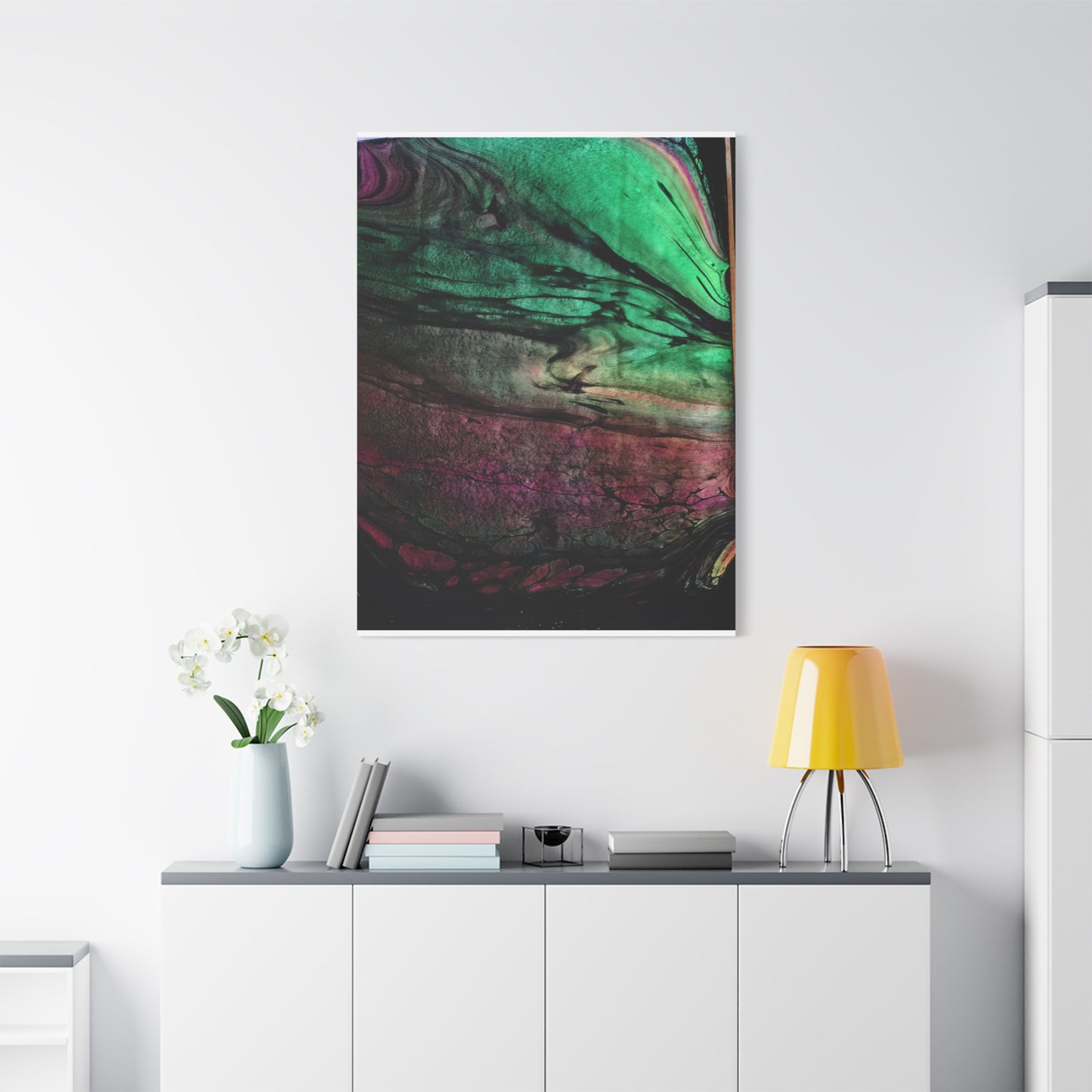 flame tempered pour - Abstract Teal & Magenta Canvas Wall Art — Matte Stretched 1.25"