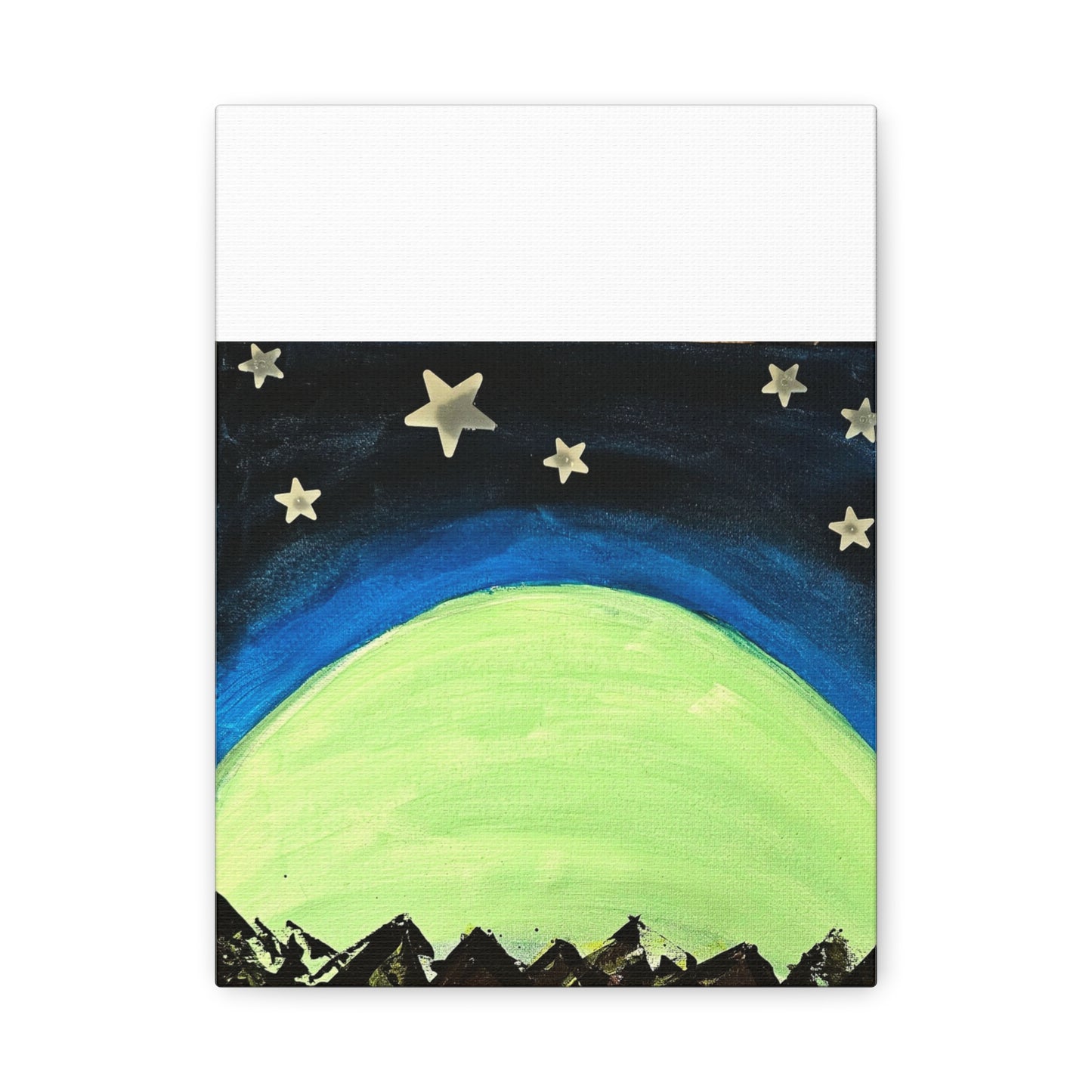 Green Moonrise Canvas Wall Art – Mountain Silhouette Nightscape