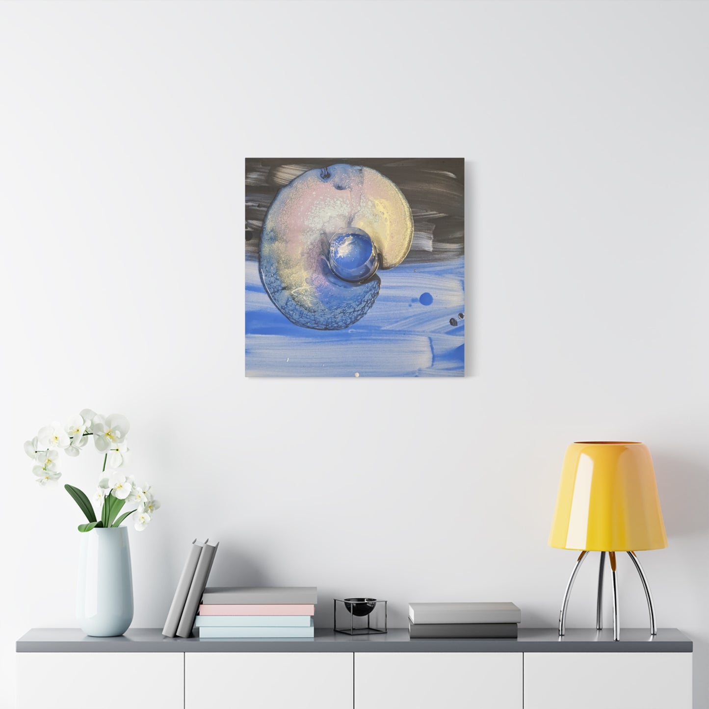 the nautilus - Abstract Blue Spiral Matte Canvas Art - Nautical Coastal Wall Decor