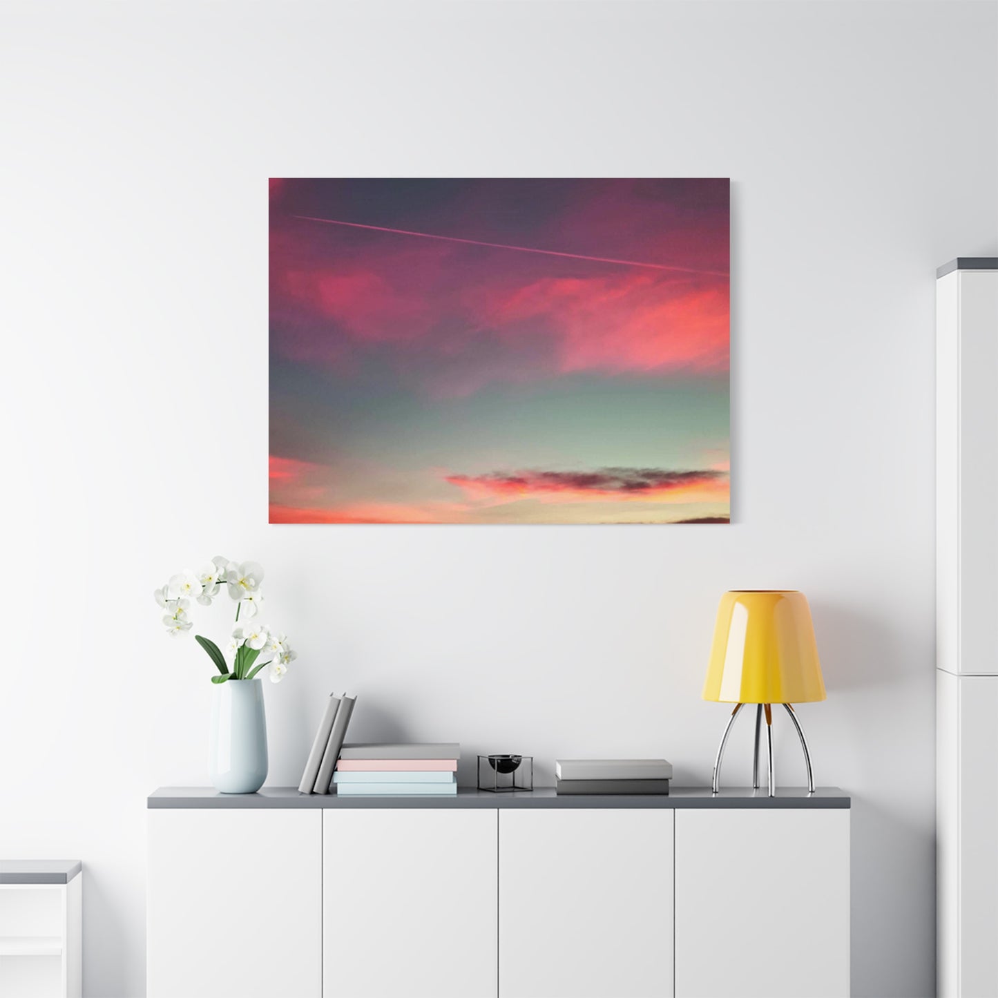 pink sky at morning - Horizon Matte Canvas Print — Vibrant Pink & Teal Sky Wall Art, Stretched 1.25"