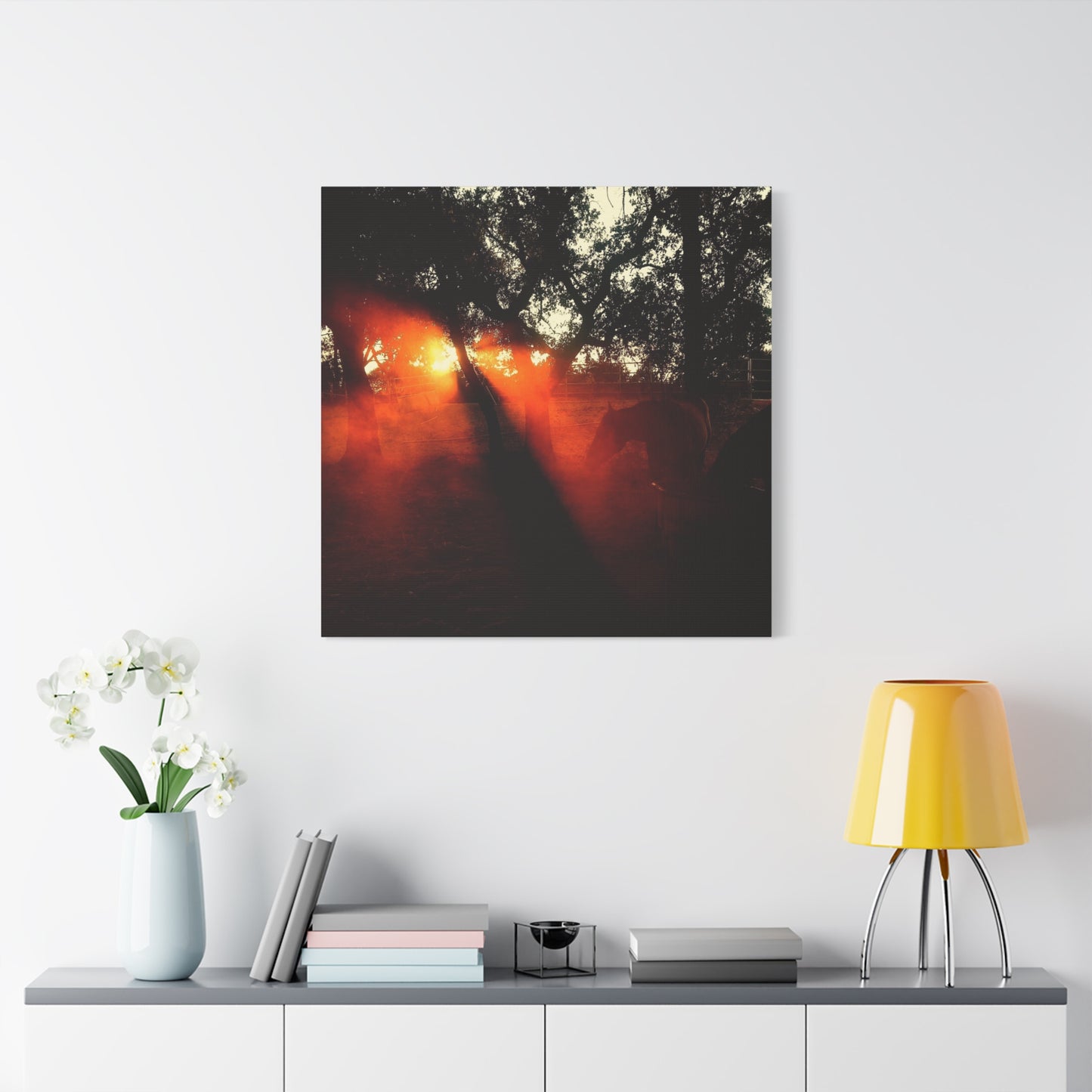 Sunset Forest Matte Canvas Wall Art — Dramatic Orange Light Photography