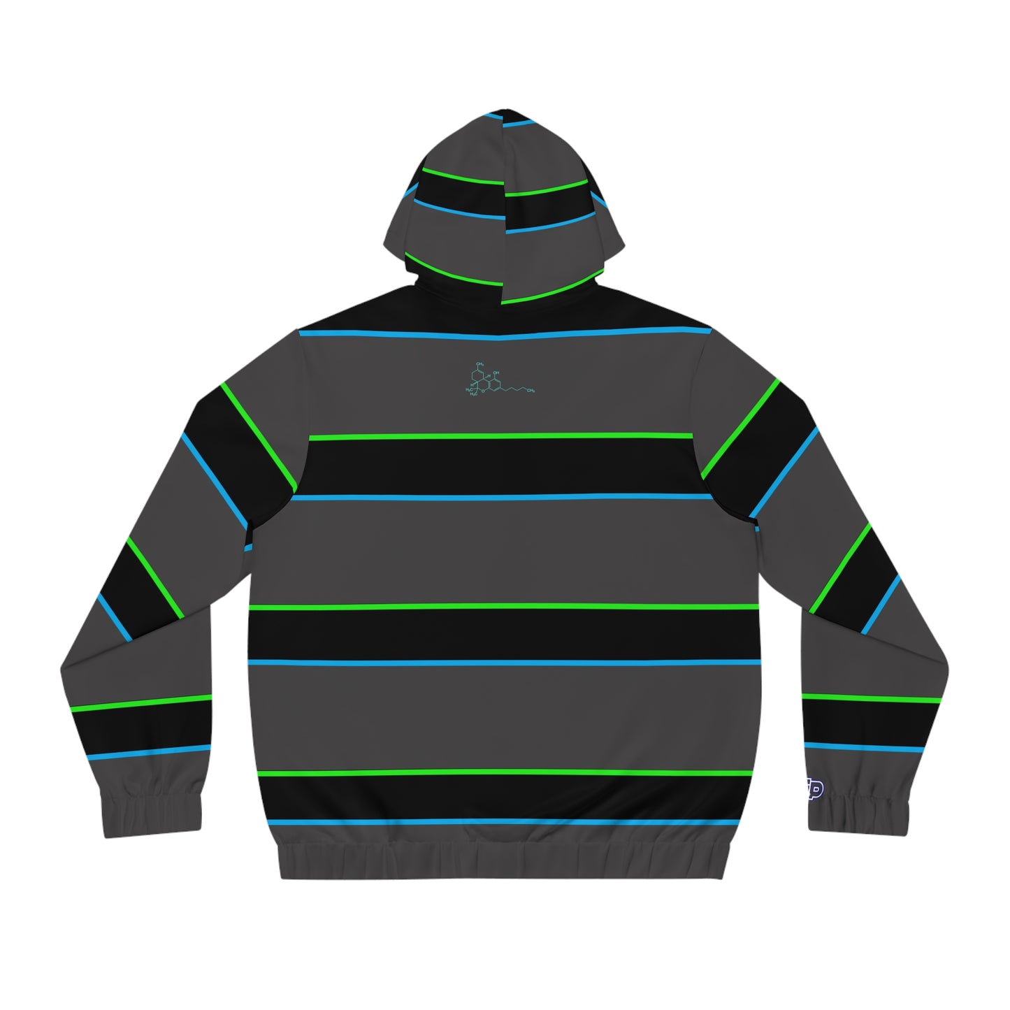 Men's Striped Full-Zip Hoodie — Neon Green & Blue Retro Stripe with Subtle Leaf Accent