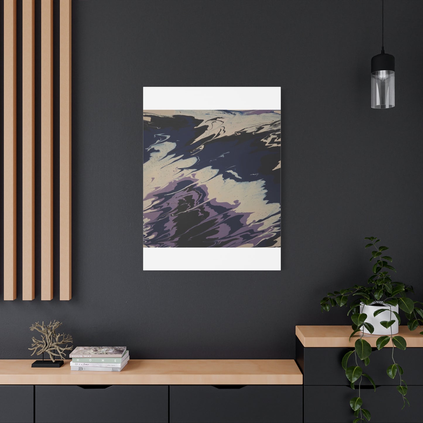 Abstract Navy & Lavender Wave Matte Stretched Canvas (1.25")