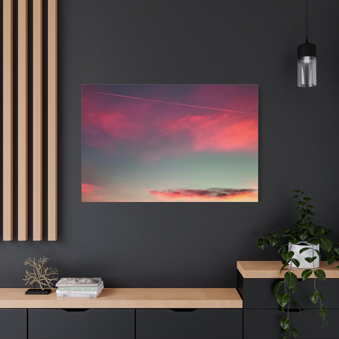pink sky at morning - Horizon Matte Canvas Print — Vibrant Pink & Teal Sky Wall Art, Stretched 1.25"