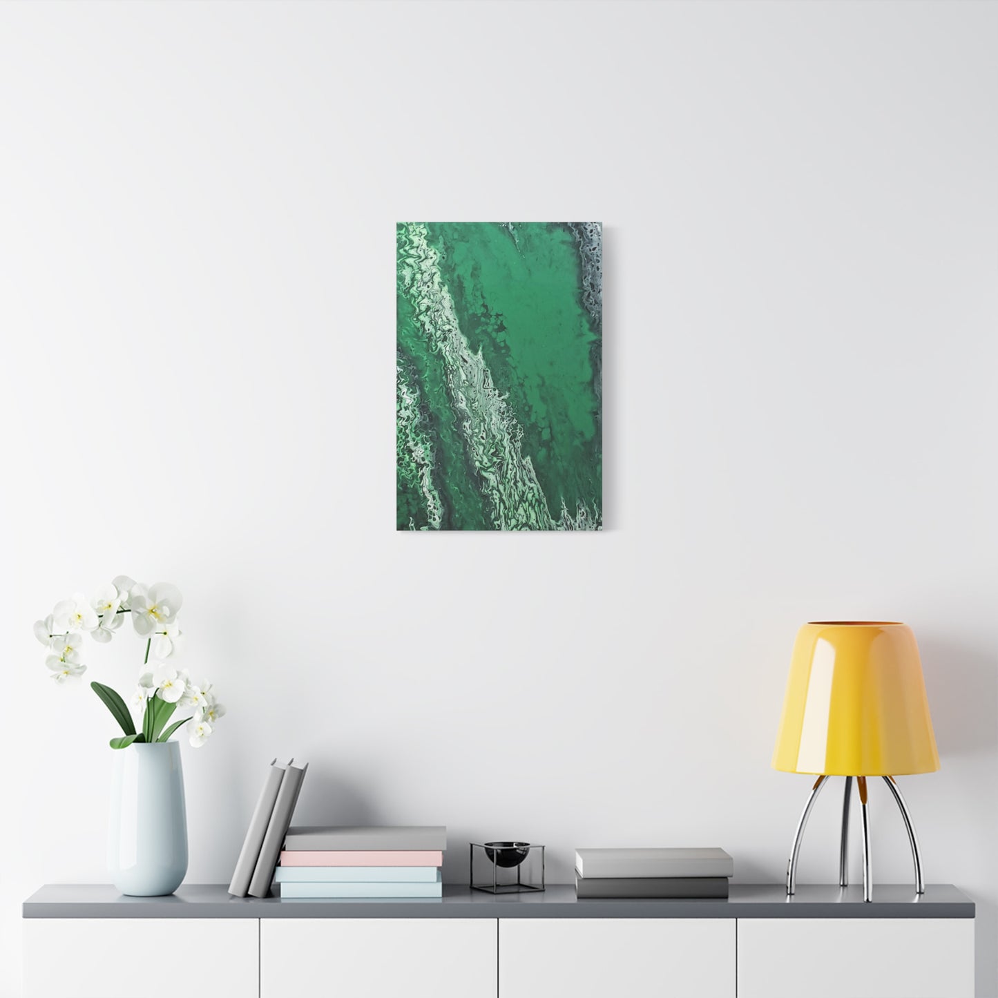 Emerald Wave Abstract Canvas Print — Matte Stretched Wall Art
