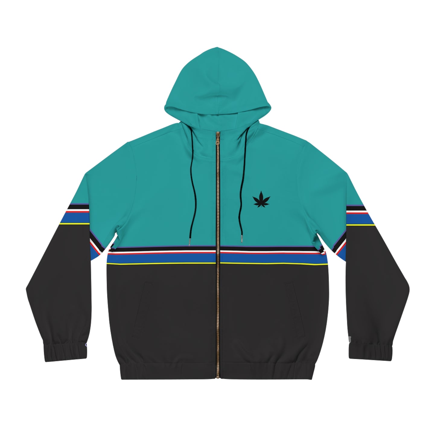 shark_city :: Teal & Black Stripe Zip Hoodie with Minimal Leaf Logo