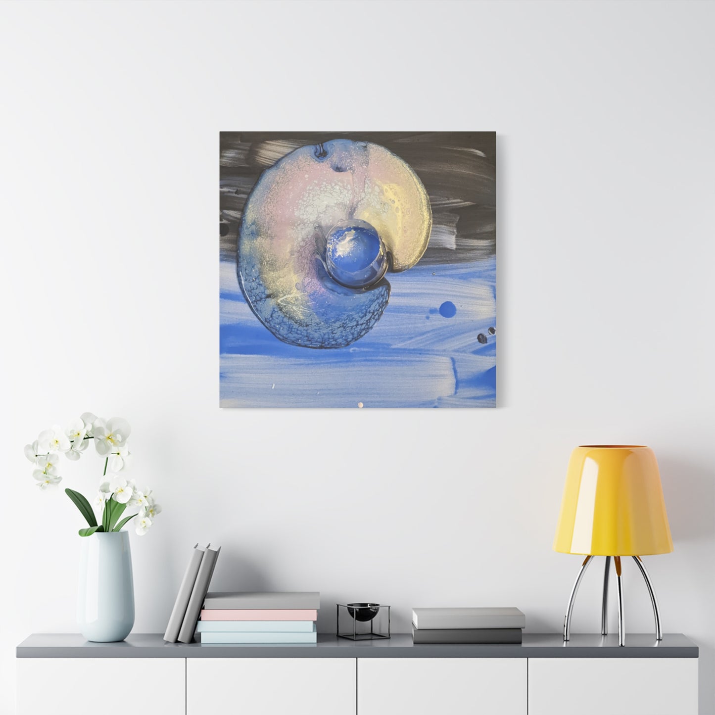 the nautilus - Abstract Blue Spiral Matte Canvas Art - Nautical Coastal Wall Decor