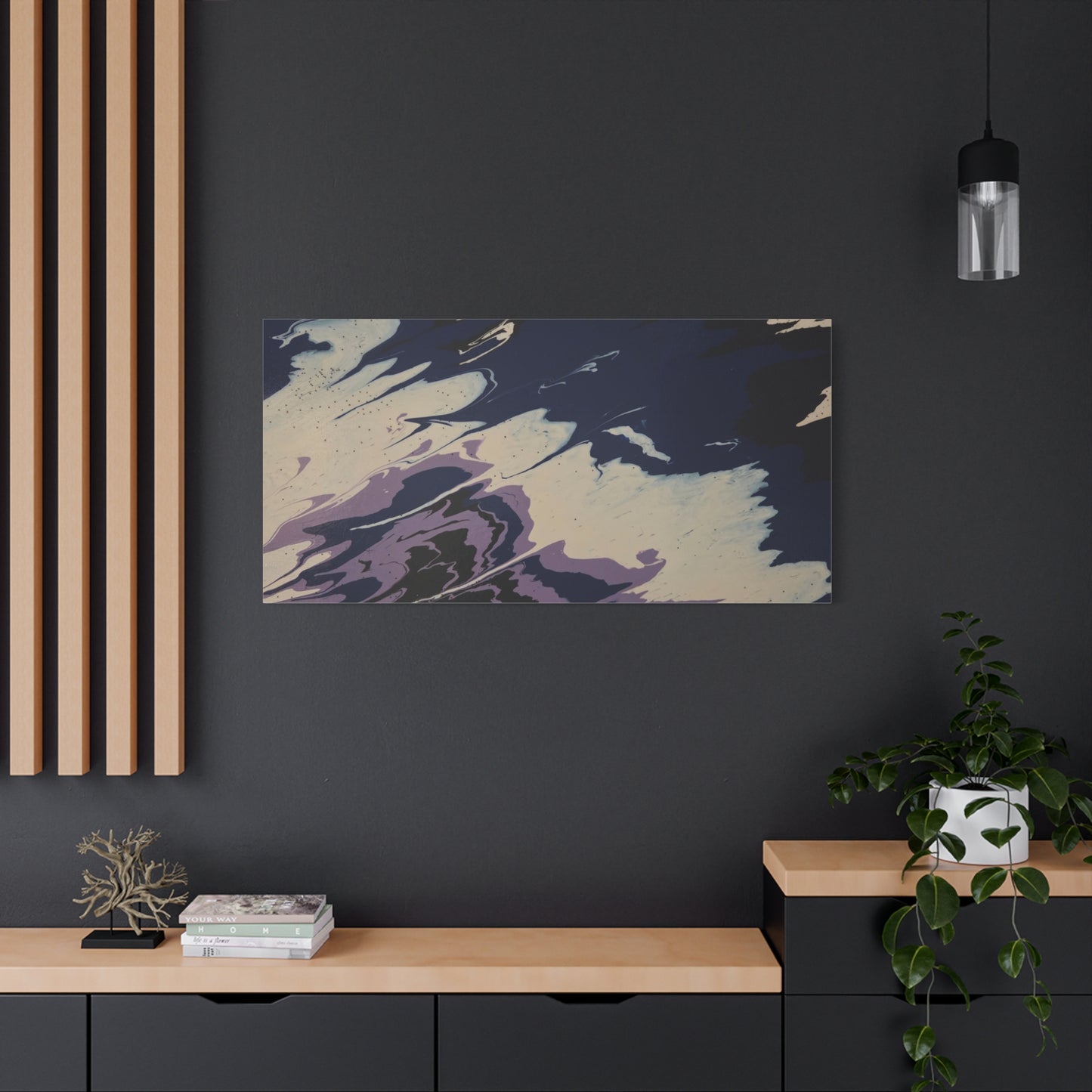 Abstract Navy & Lavender Wave Matte Stretched Canvas (1.25")