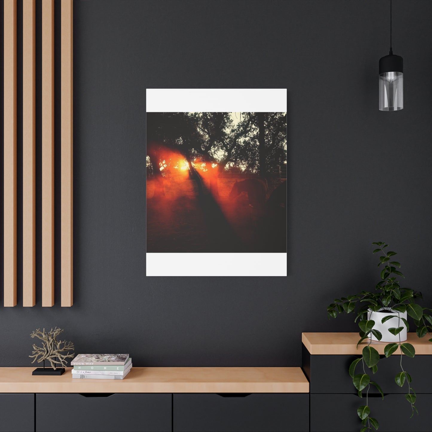 Sunset Forest Matte Canvas Wall Art — Dramatic Orange Light Photography