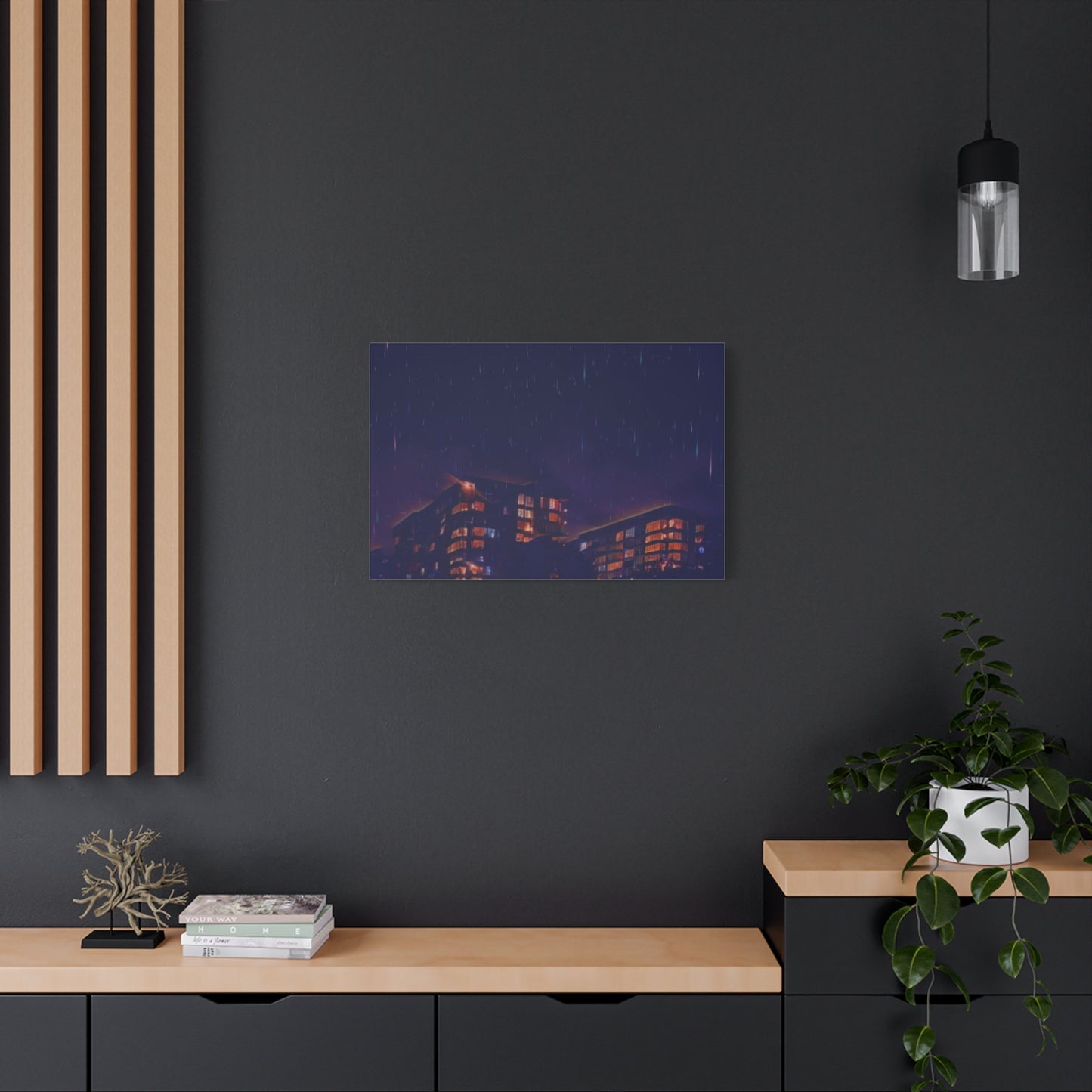 Neon Percipitation @ night - Canvas Print — Moody Urban Wall Art