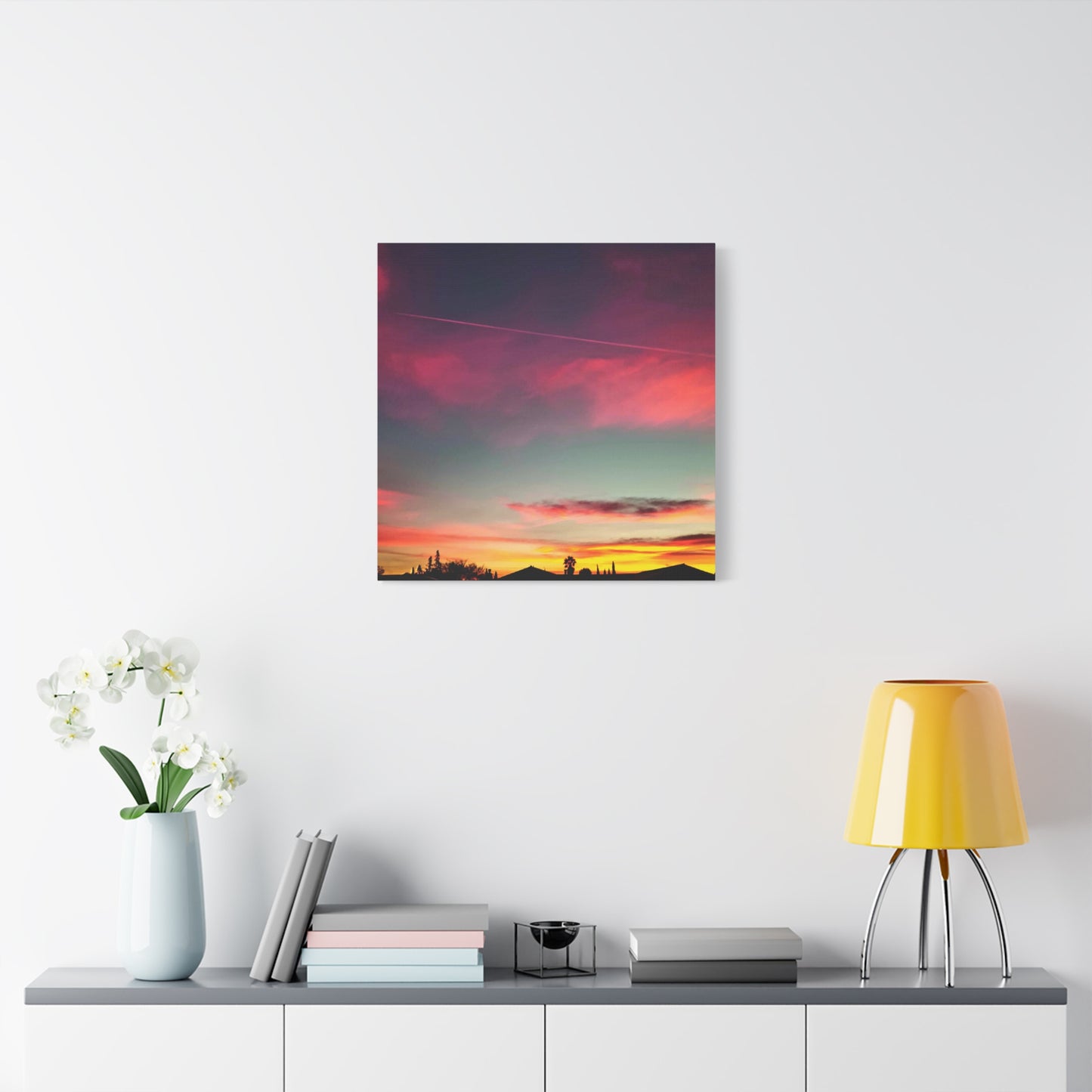pink sky at morning - Horizon Matte Canvas Print — Vibrant Pink & Teal Sky Wall Art, Stretched 1.25"