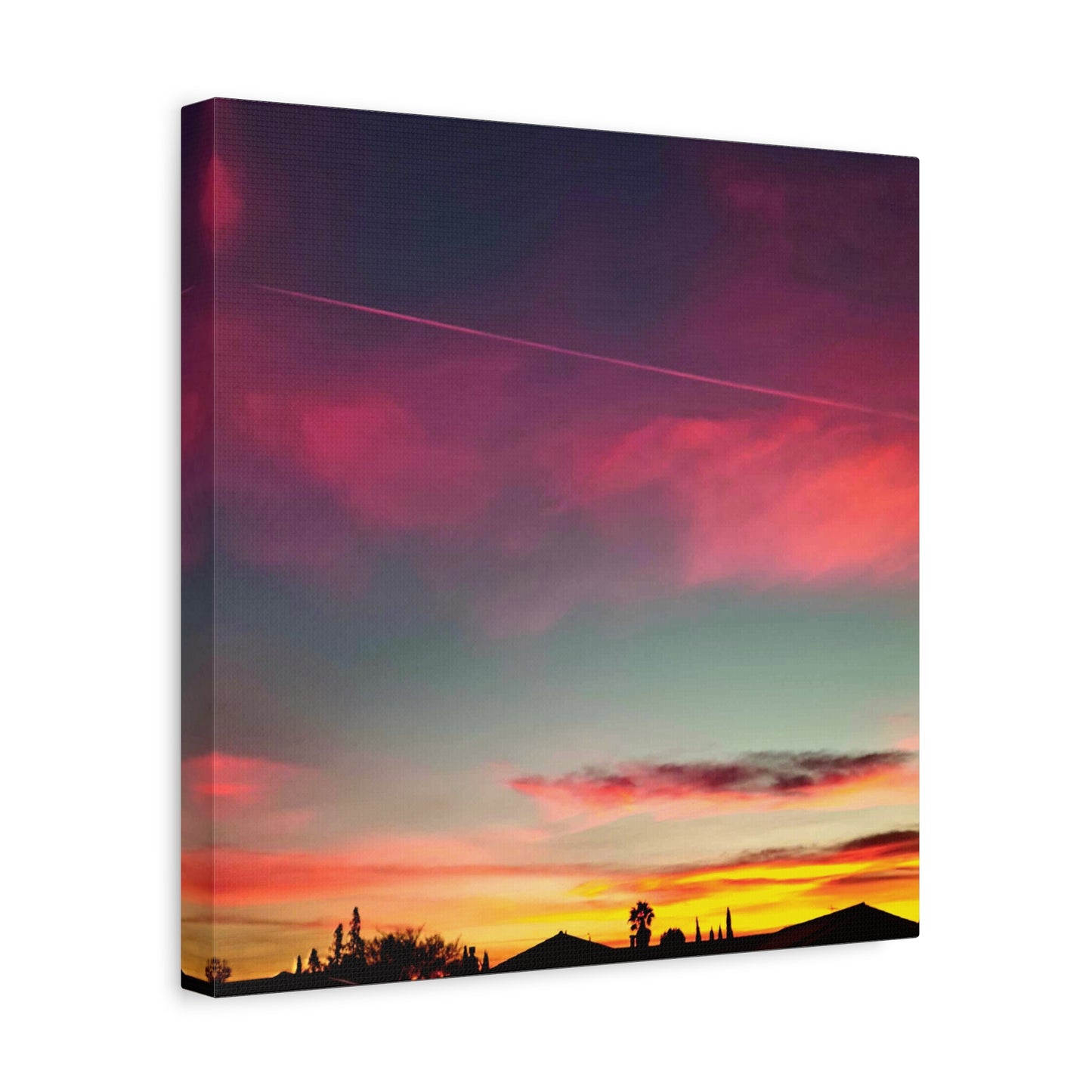 pink sky at morning - Horizon Matte Canvas Print — Vibrant Pink & Teal Sky Wall Art, Stretched 1.25"