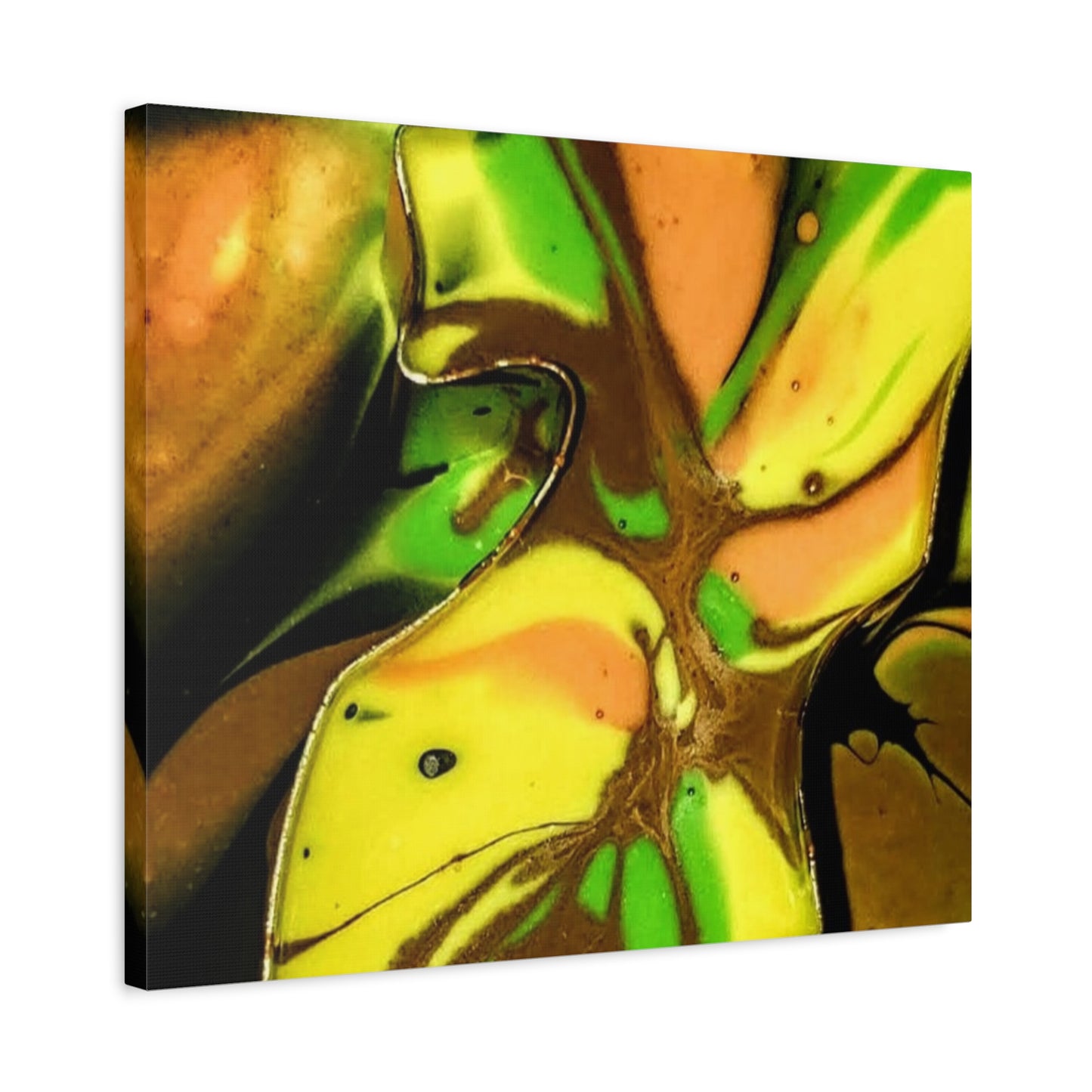 Abstract Green & Gold Fluid Art Matte Canvas Print (Stretched)