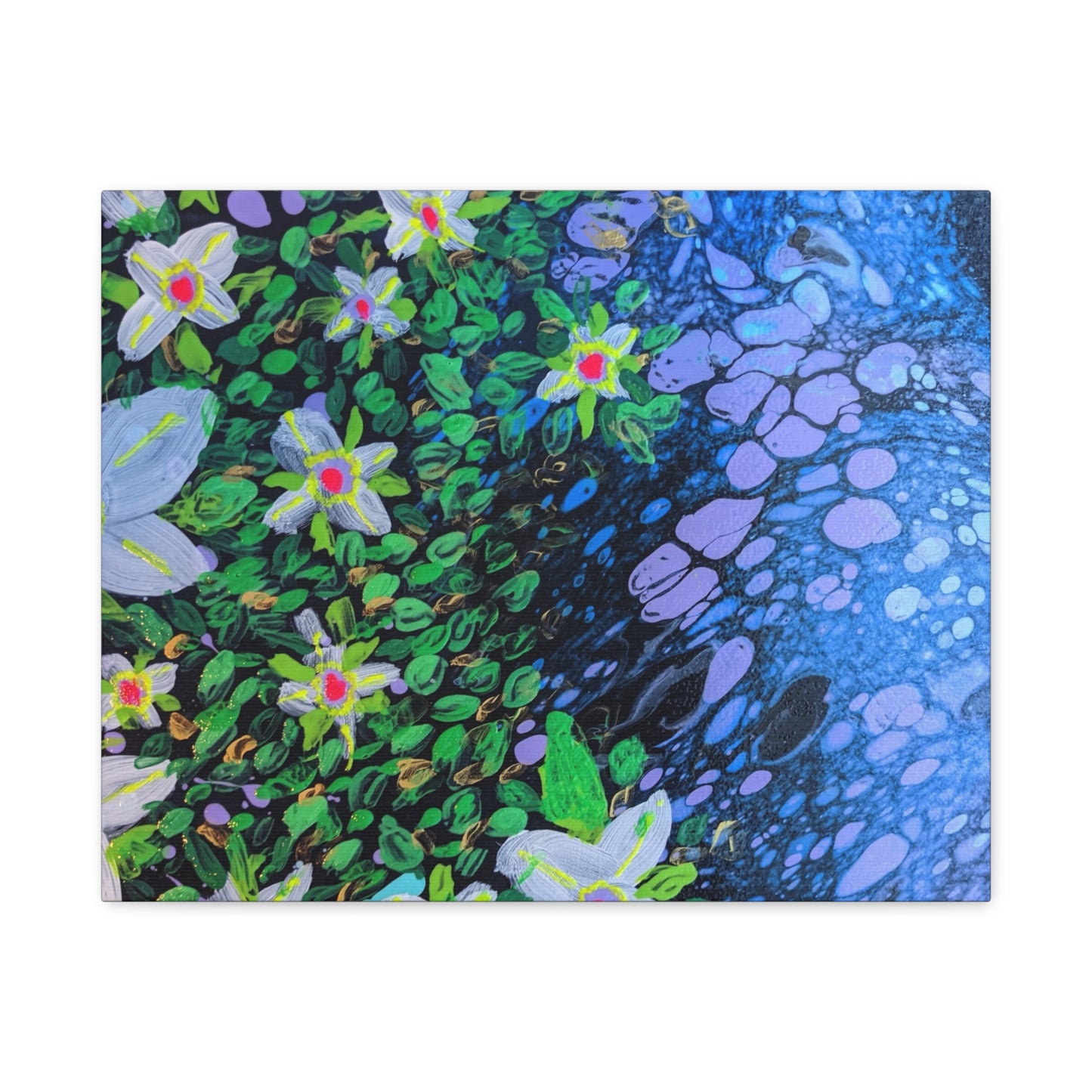 Floetrol&Flowers -  Reef Matte Canvas Wall Art — Blue & Green Abstract Flower Painting