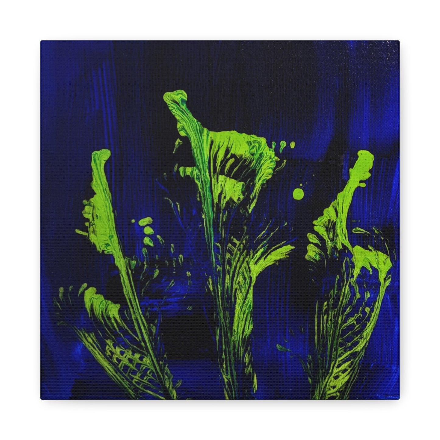 calla_lillies_pt.2 - Neon Floral Abstract Canvas Print — Blue & Lime Stretched Wall Art