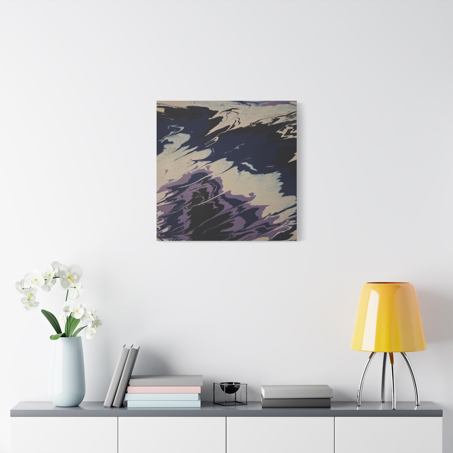 Abstract Navy & Lavender Wave Matte Stretched Canvas (1.25")