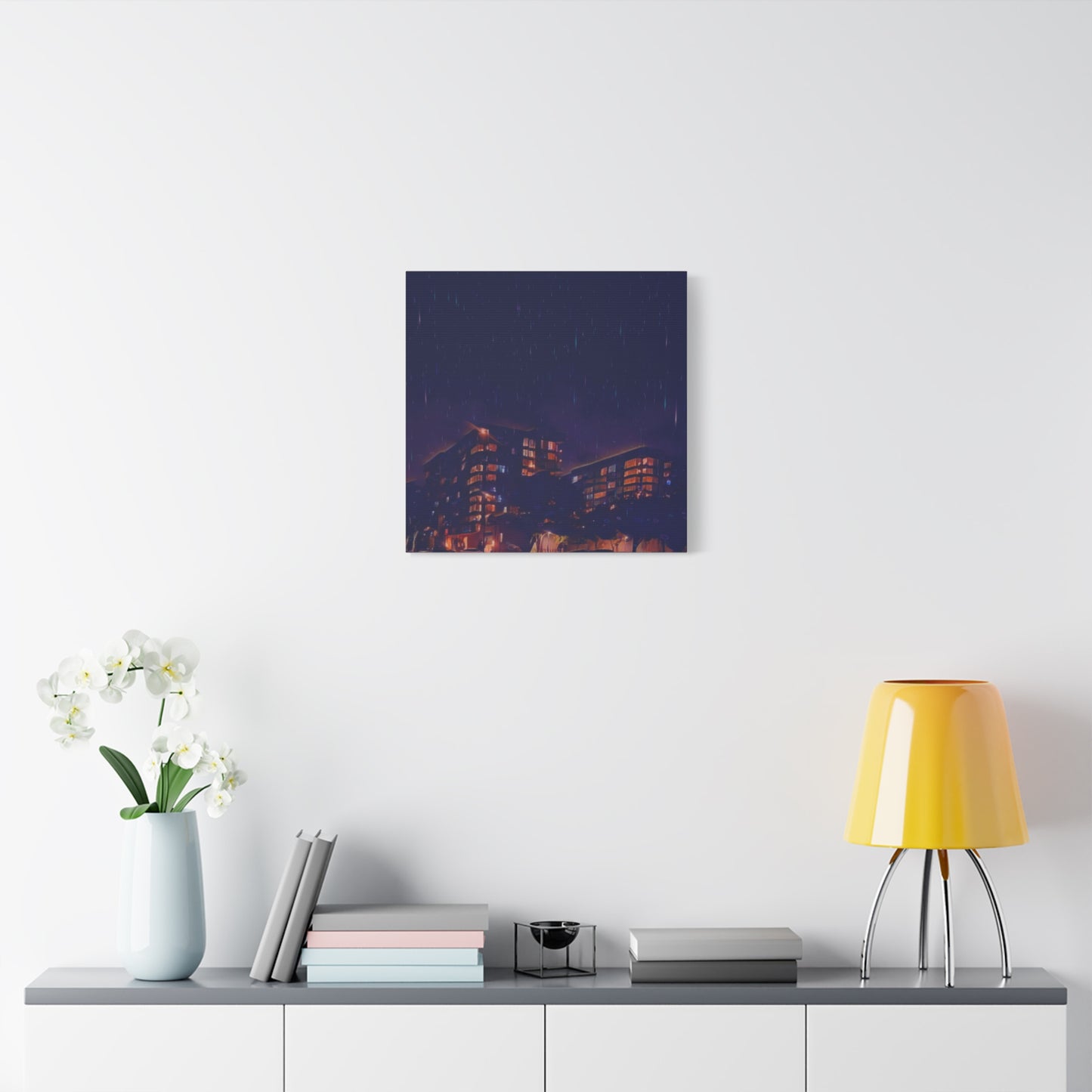 Neon Percipitation @ night - Canvas Print — Moody Urban Wall Art