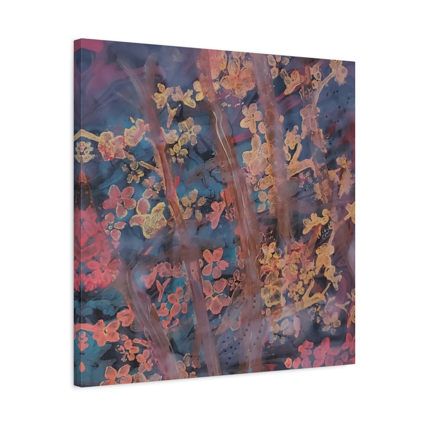 Abstract Floral Canvas Print — Moody Pink & Blue Stretched Wall Art