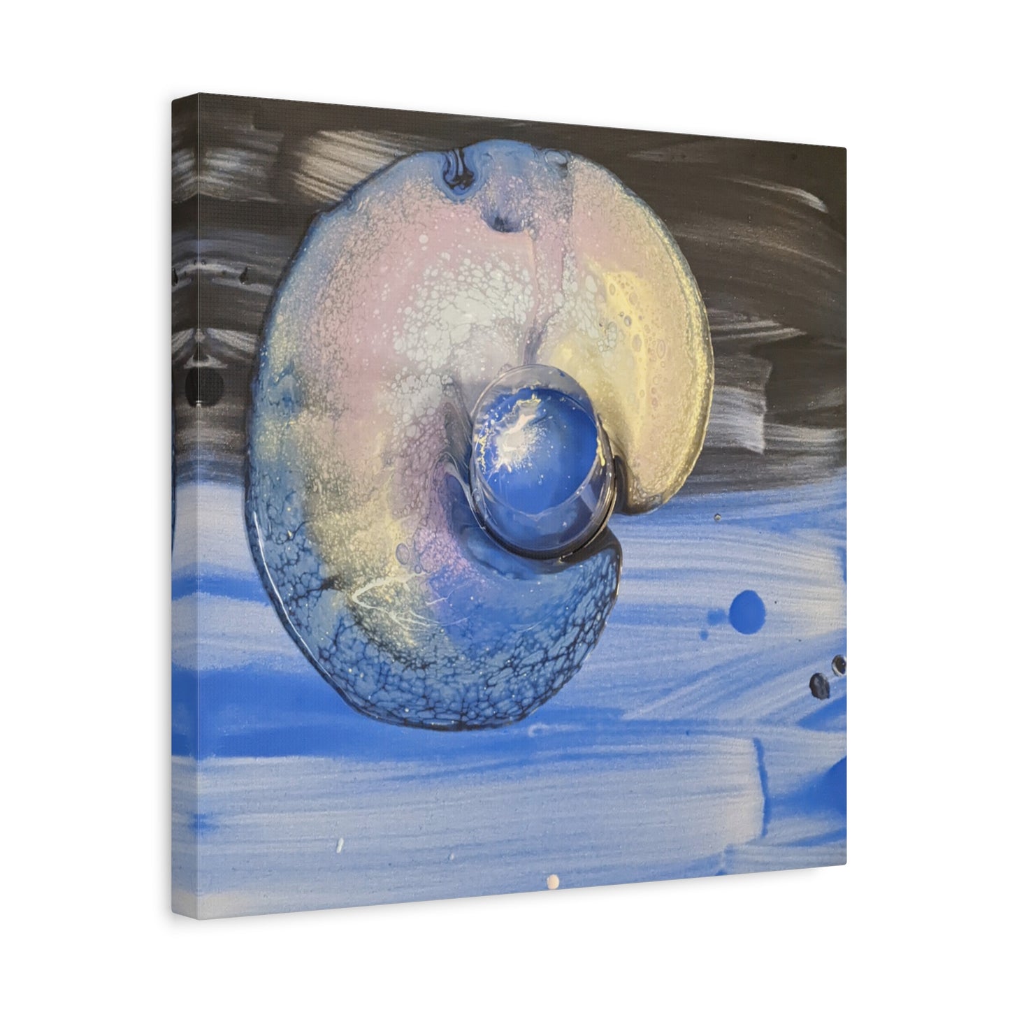 the nautilus - Abstract Blue Spiral Matte Canvas Art - Nautical Coastal Wall Decor