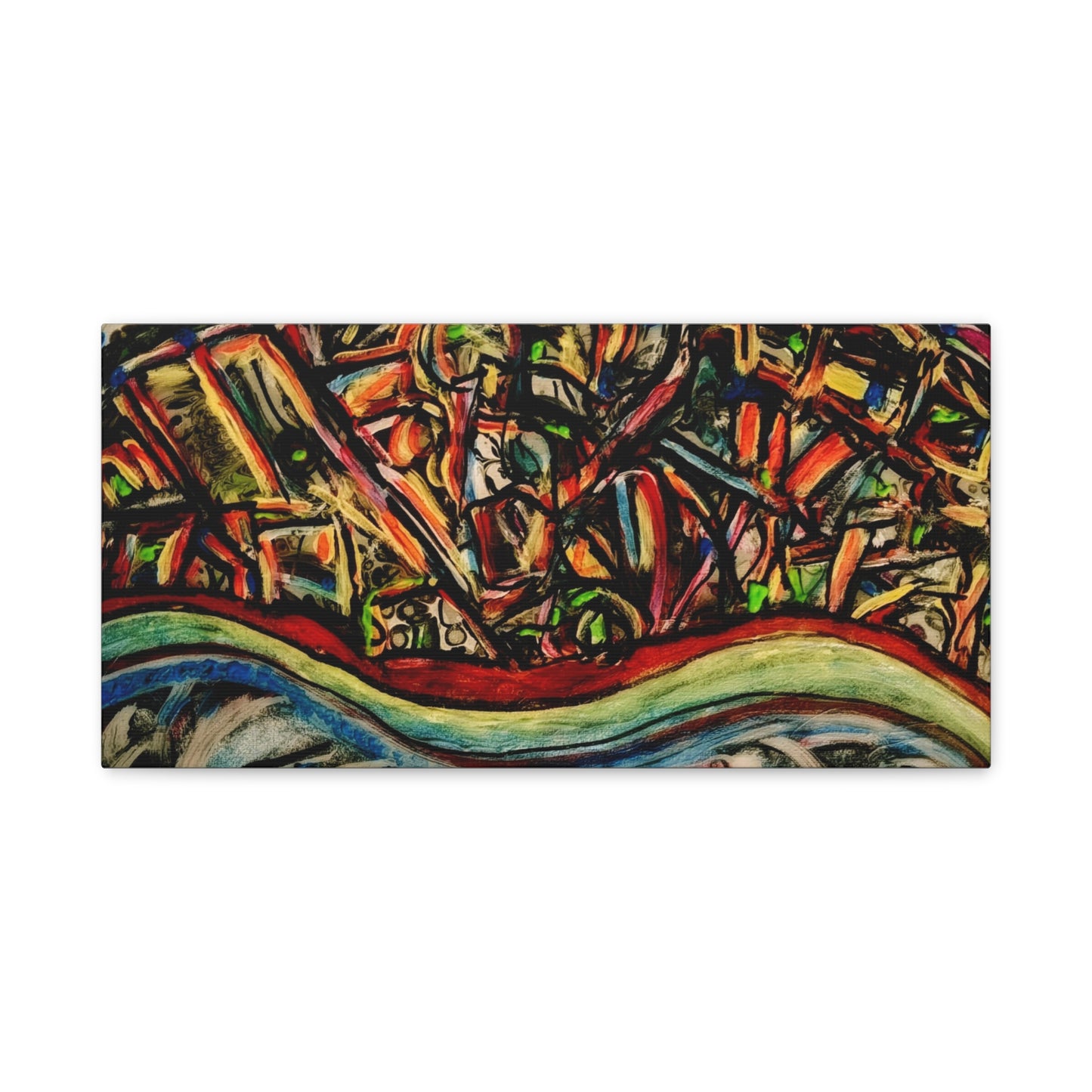 Acrylic_inequalities - Abstract Coastal Cityscape Canvas — Vibrant Ocean Wave Wall Art