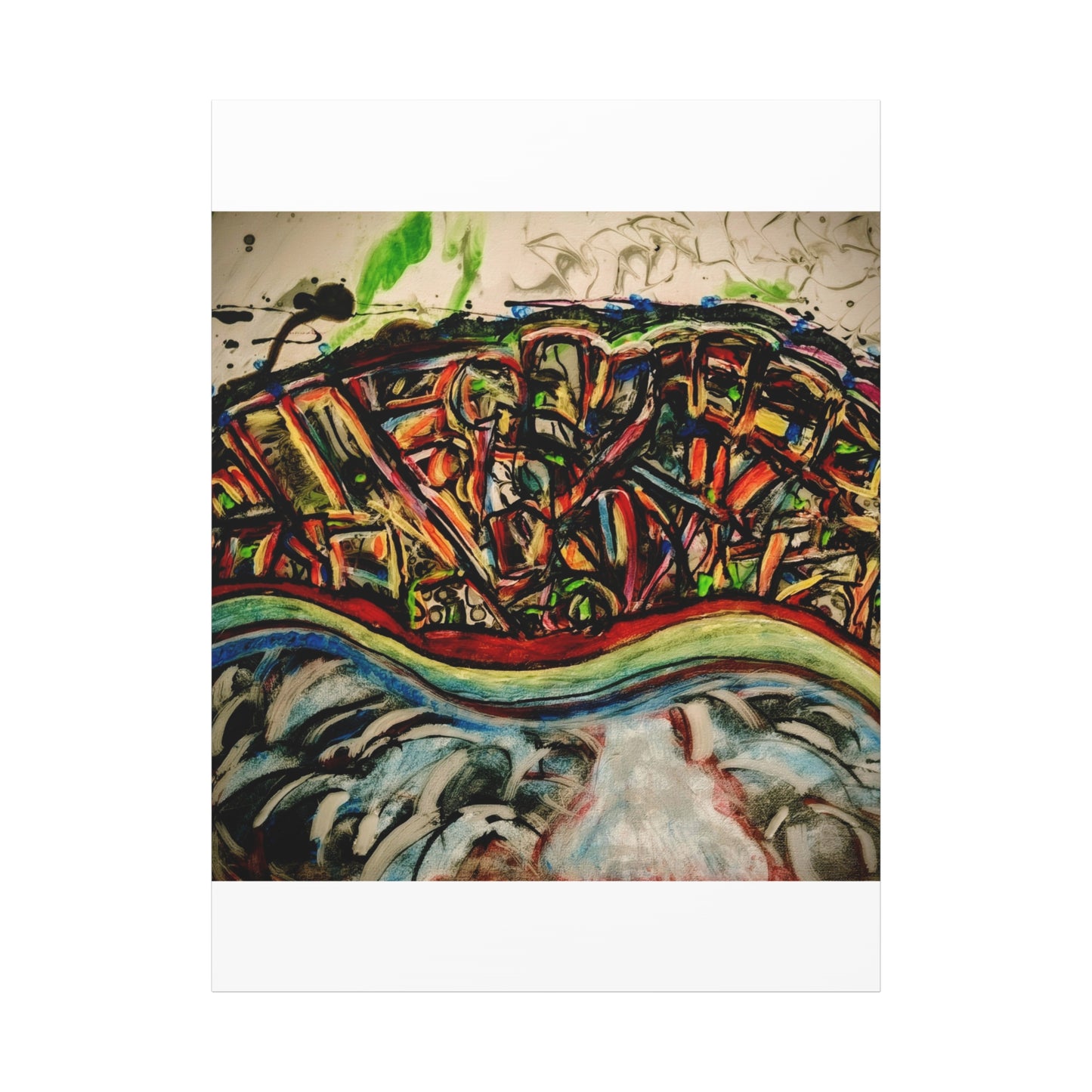 Acrylic_inequalities - Abstract Coastal Cityscape Canvas — Vibrant Ocean Wave Wall Art