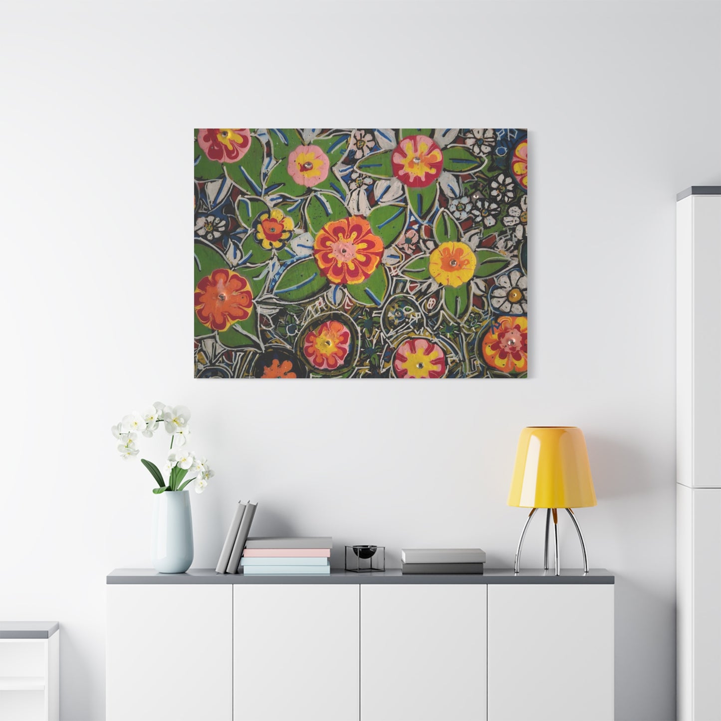 Urban_gardening-04 - Floral Pop Matte Stretched Canvas – Colorful Hand-Painted Garden Wall Art