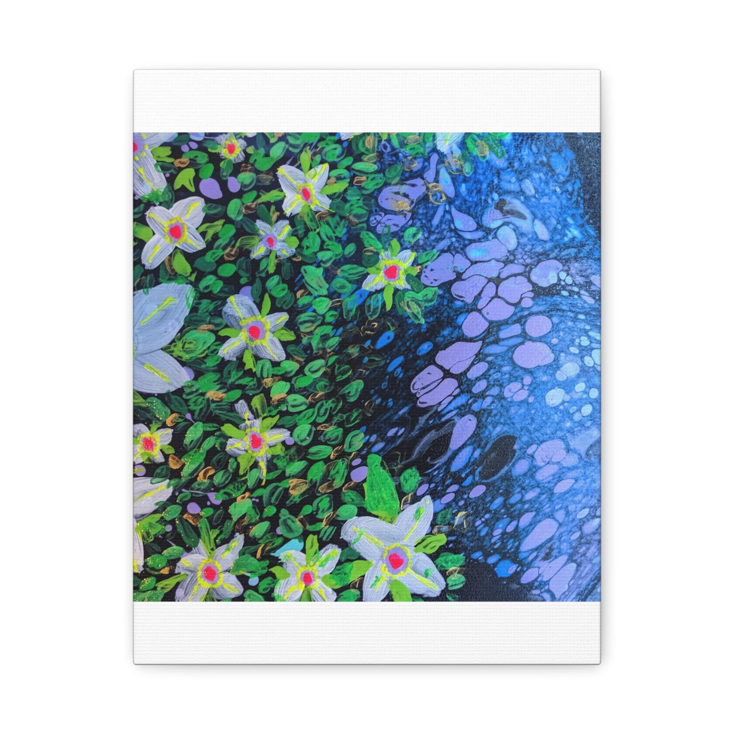 Floetrol&Flowers -  Reef Matte Canvas Wall Art — Blue & Green Abstract Flower Painting