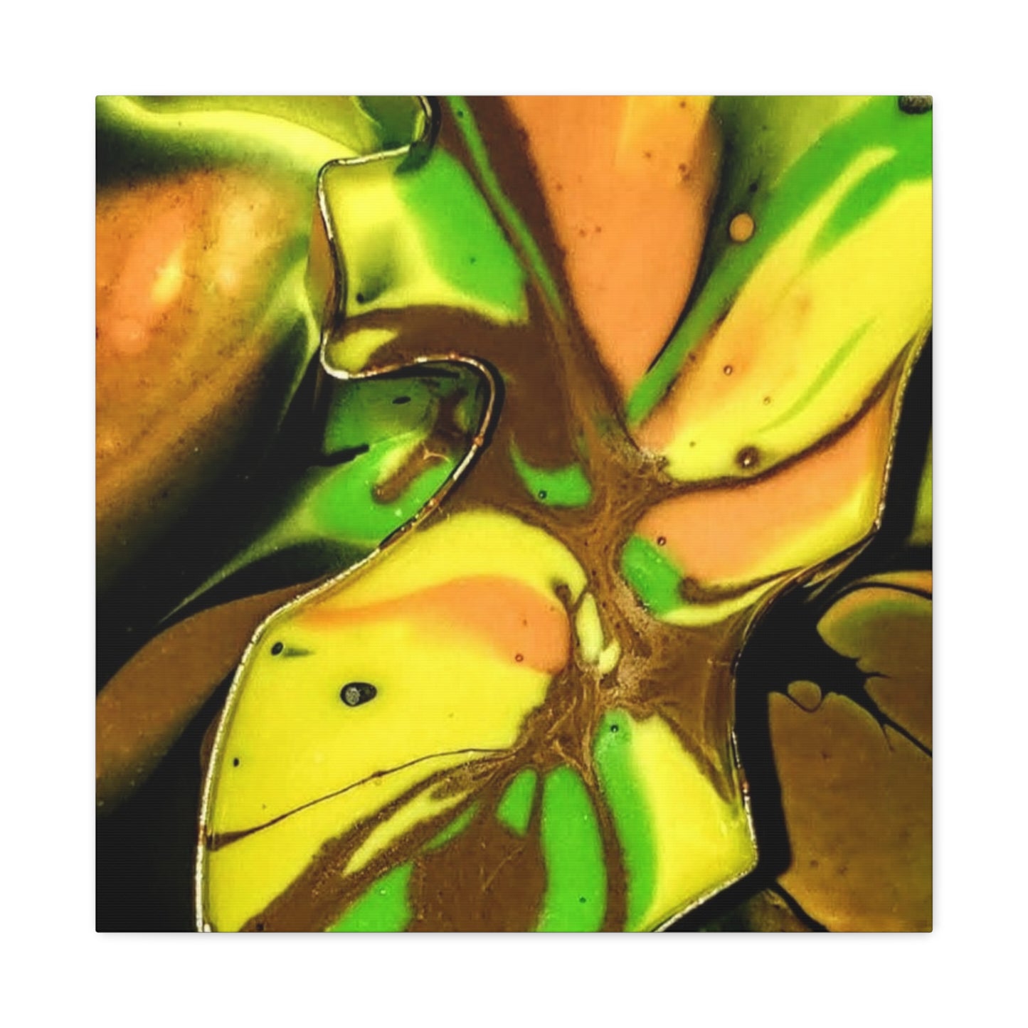 Abstract Green & Gold Fluid Art Matte Canvas Print (Stretched)