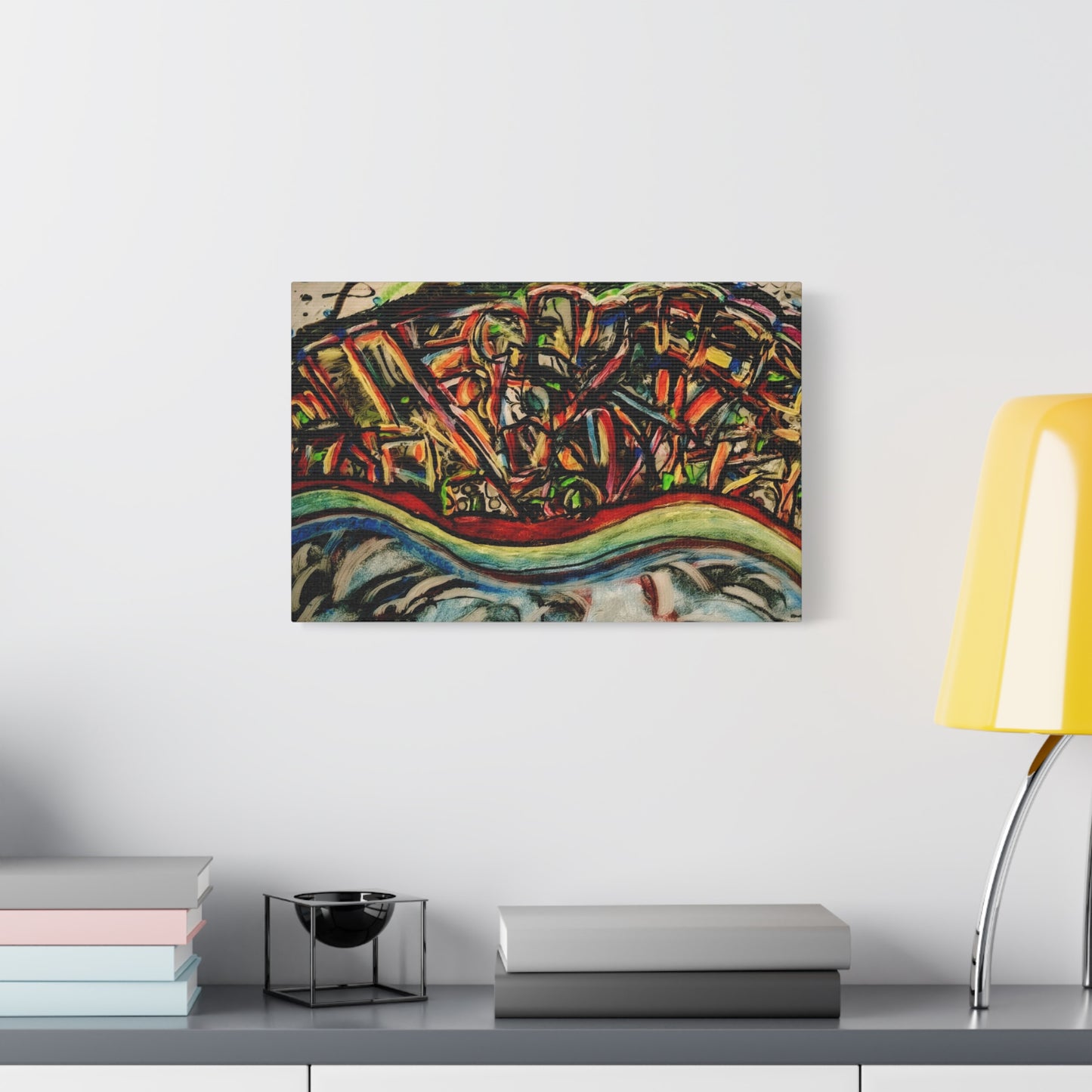 Acrylic_inequalities - Abstract Coastal Cityscape Canvas — Vibrant Ocean Wave Wall Art