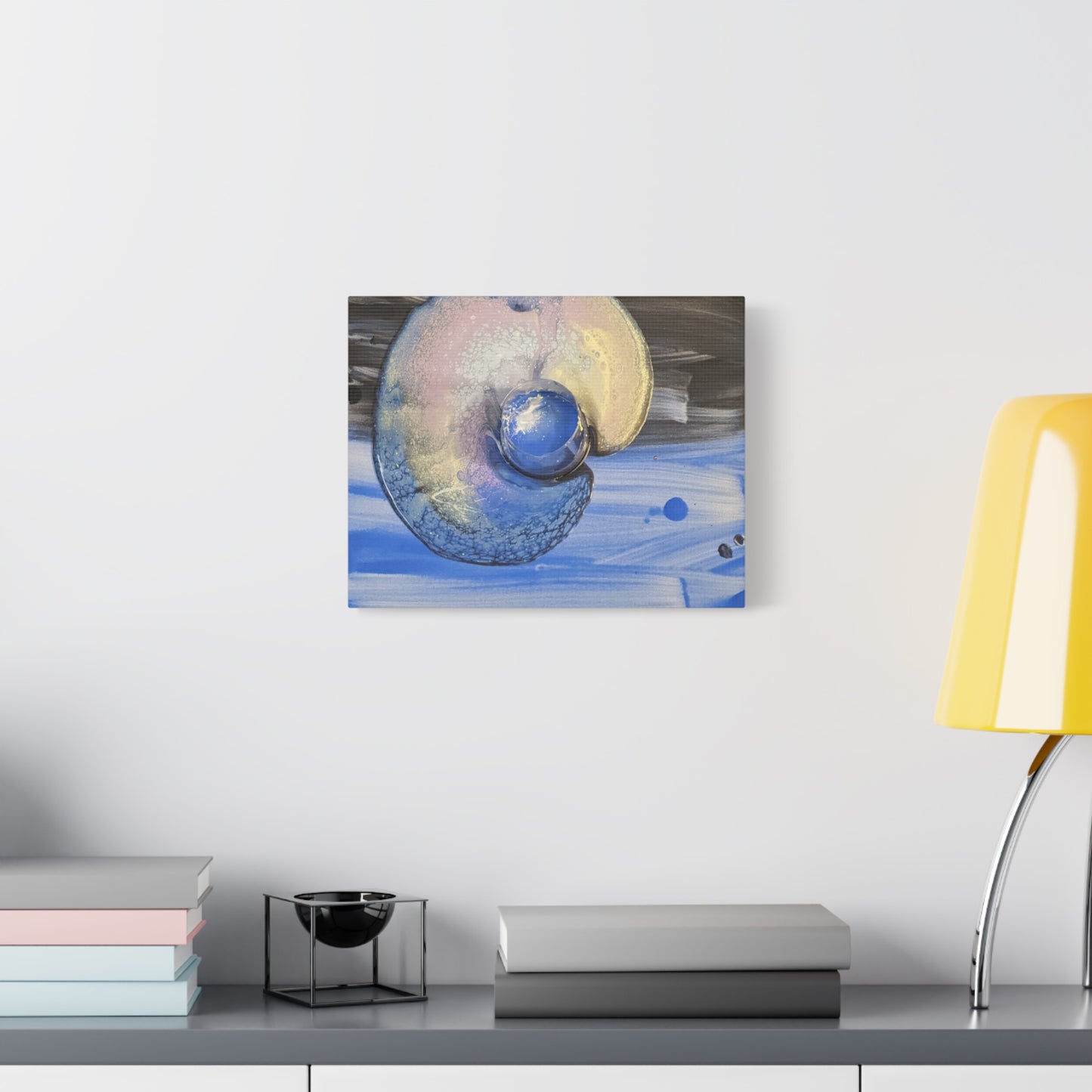 the nautilus - Abstract Blue Spiral Matte Canvas Art - Nautical Coastal Wall Decor
