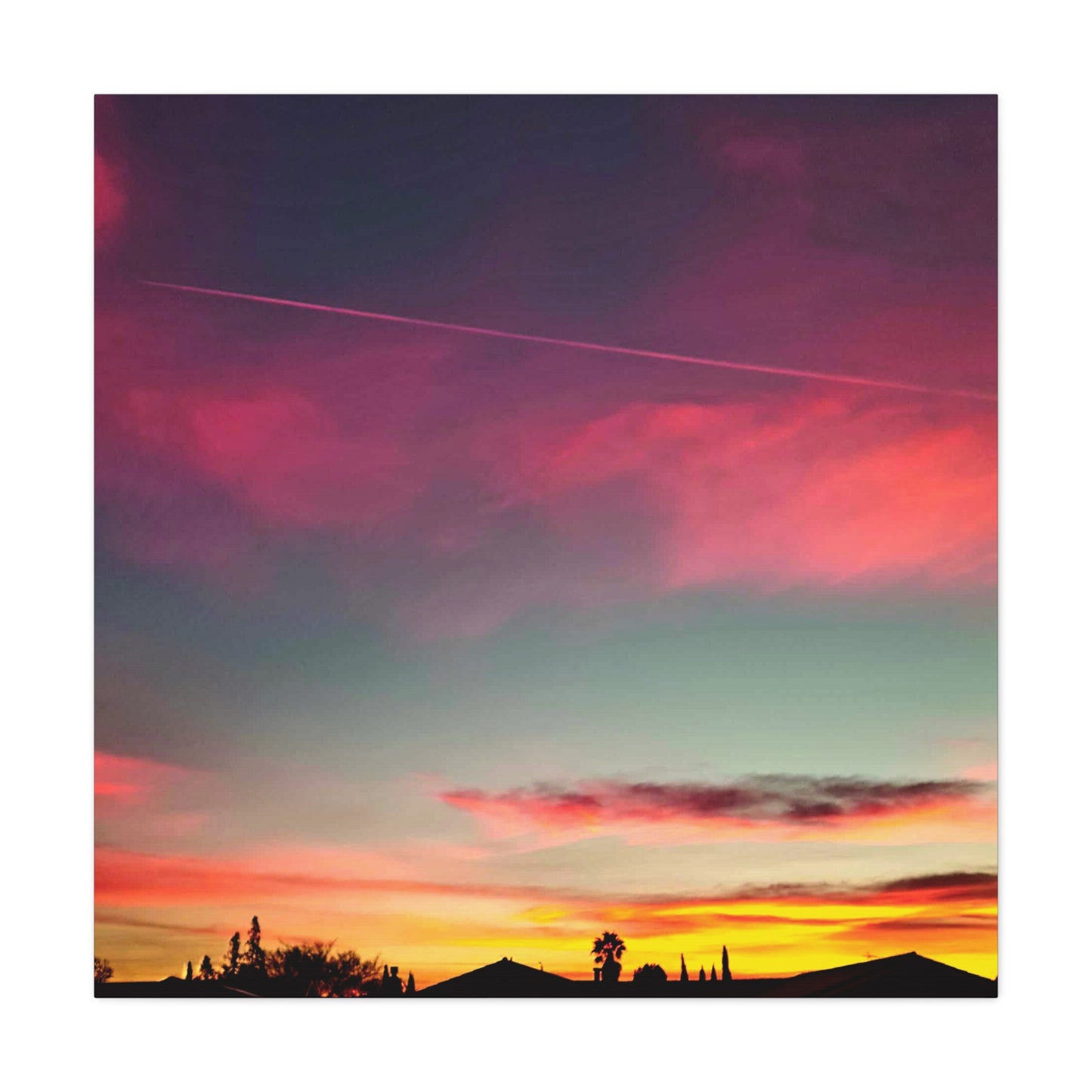 pink sky at morning - Horizon Matte Canvas Print — Vibrant Pink & Teal Sky Wall Art, Stretched 1.25"